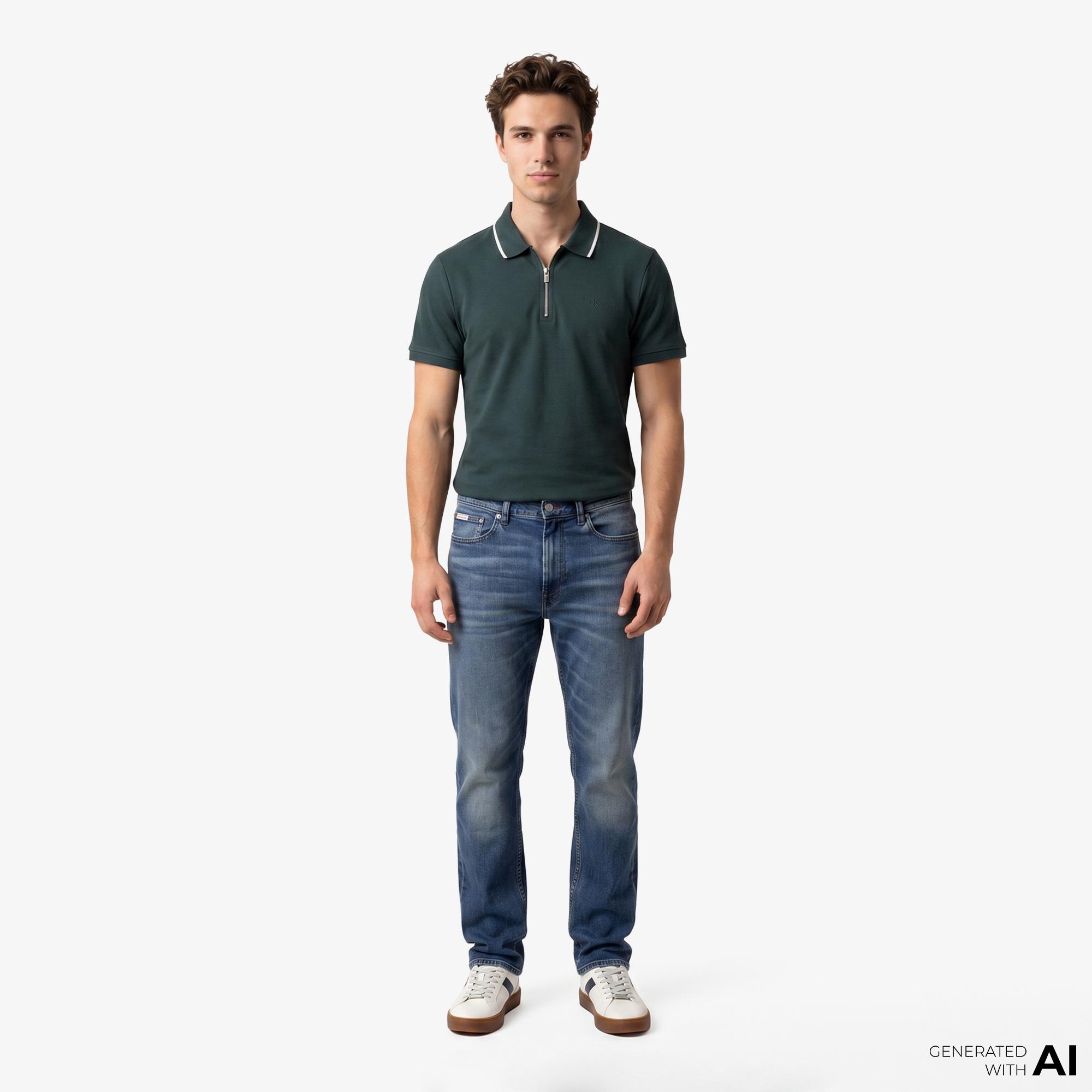 Calvin Klein Tipped Zip Pique Erkek Yeşil Polo