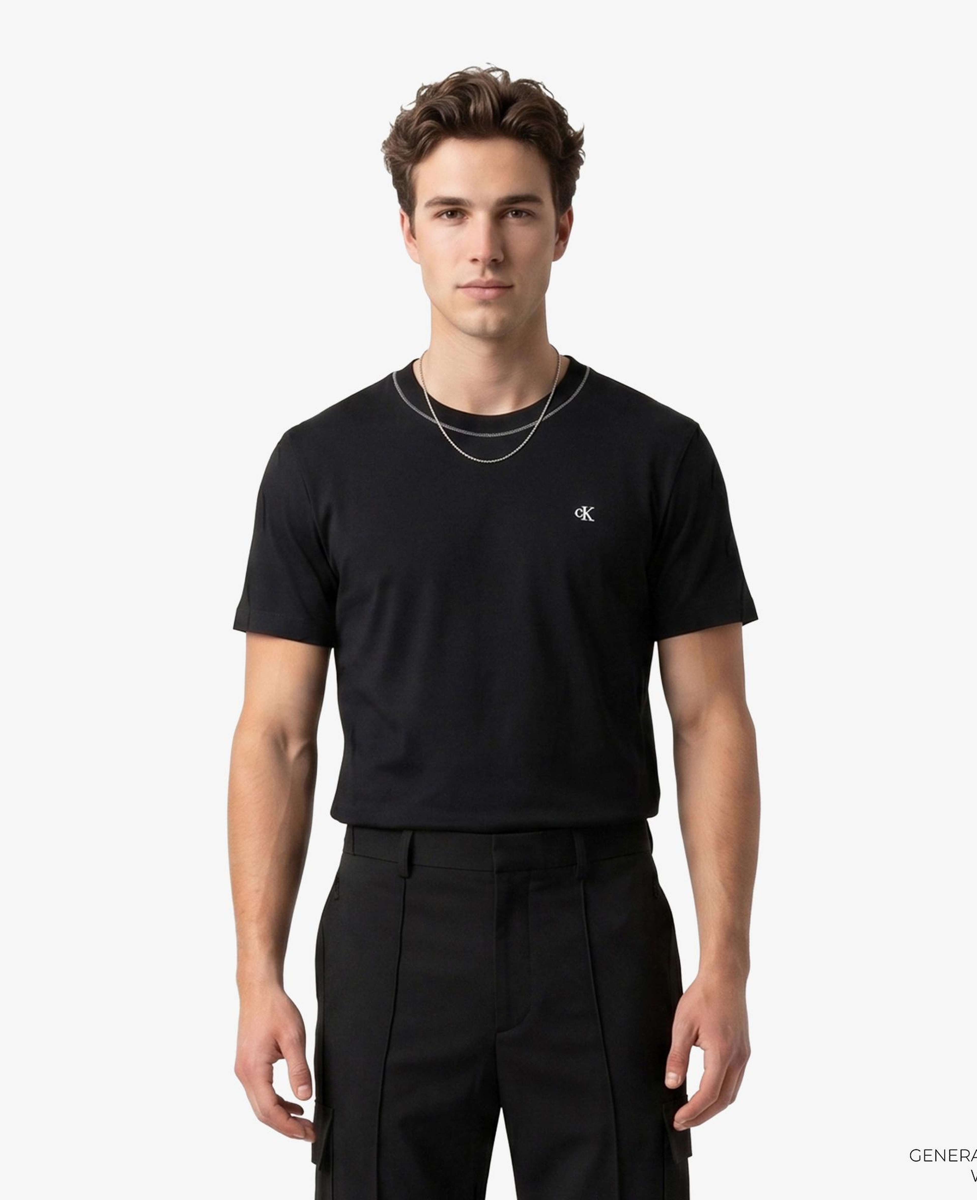 Calvin Klein Contrast Collar Stitch Crewnk Erkek Siyah T-Shirt