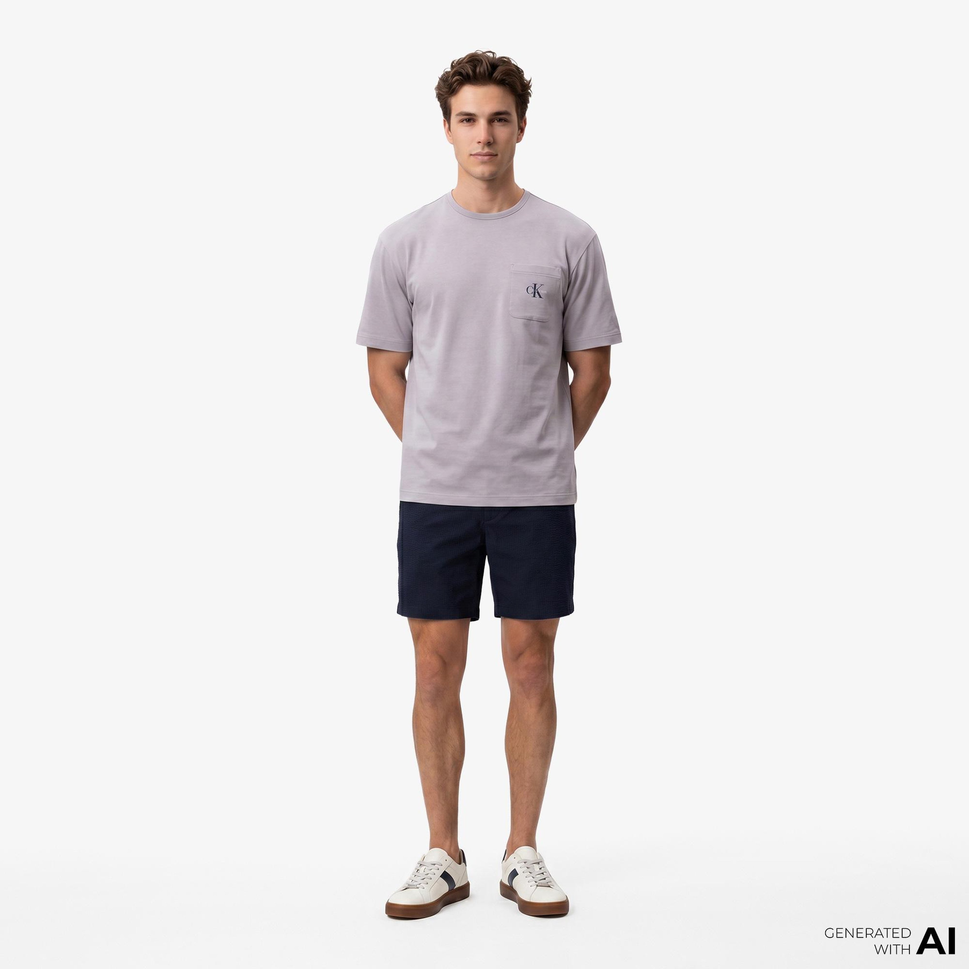 Calvin Klein Straight Seersucker Elastic Erkek Mavi Şort