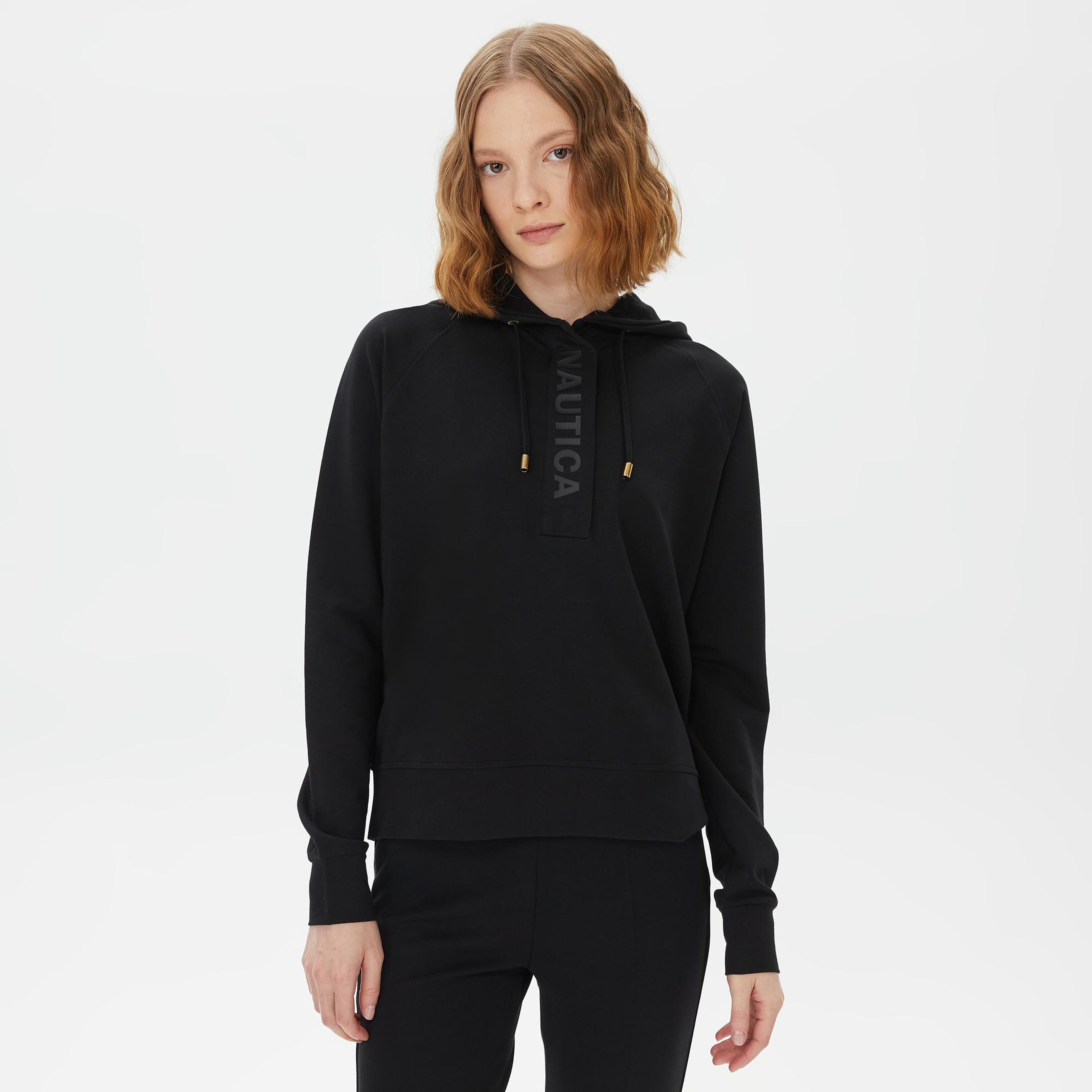 Nautica Kadın Siyah Relaxed Fit Kapüşonlu Sweatshirt