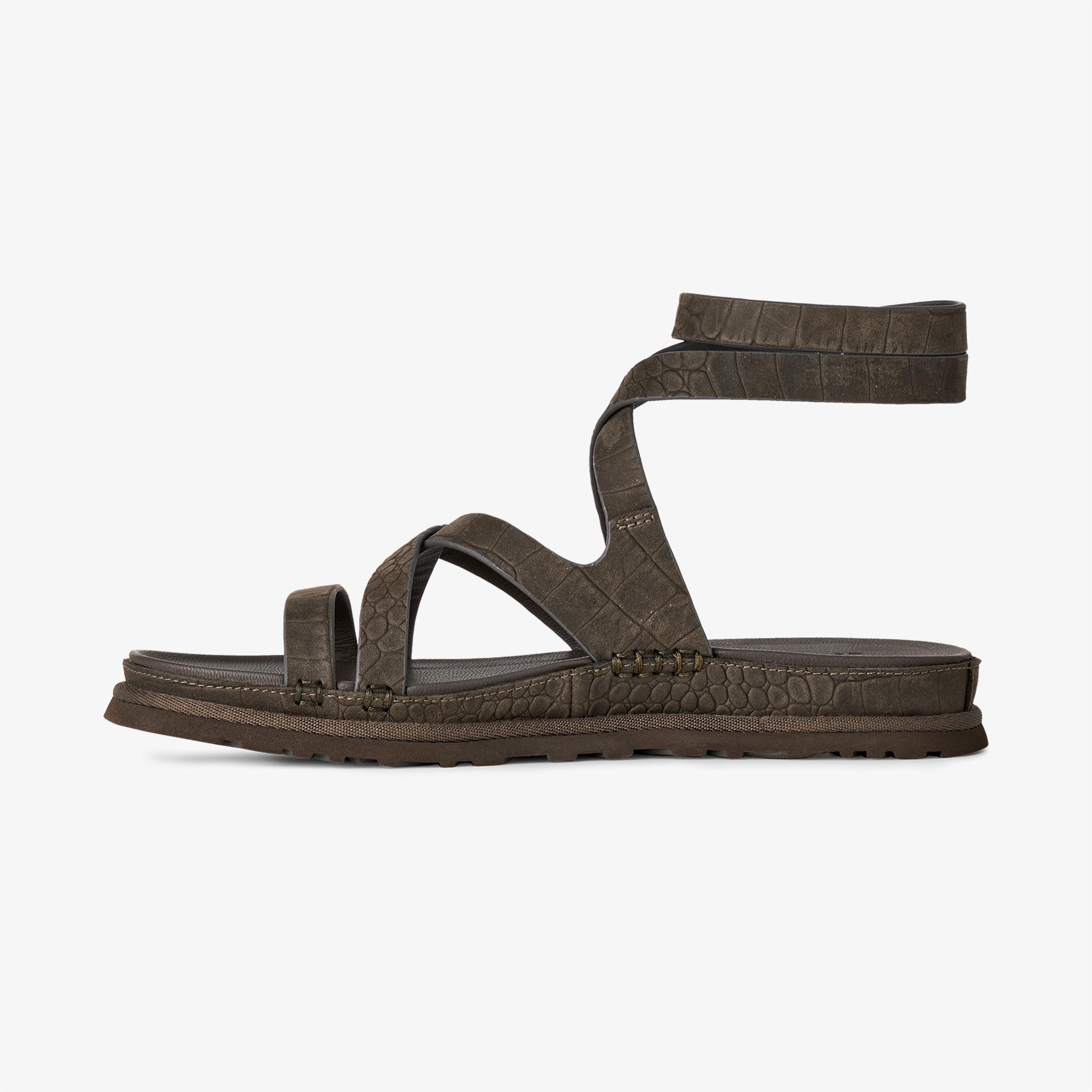 UGG Goldengaze Embossed Ankle Wrap Kadın Siyah Sandalet