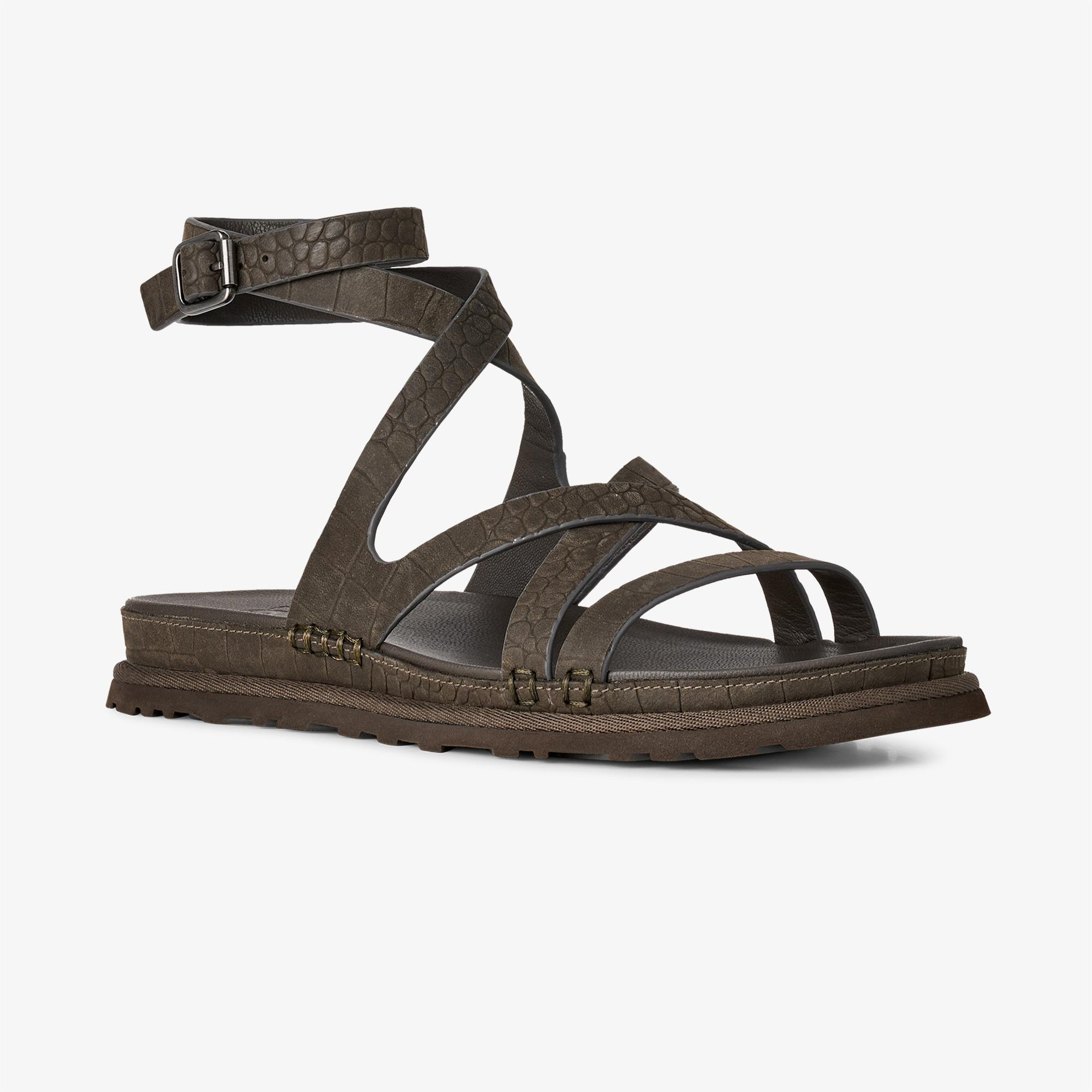 UGG Goldengaze Embossed Ankle Wrap Kadın Siyah Sandalet