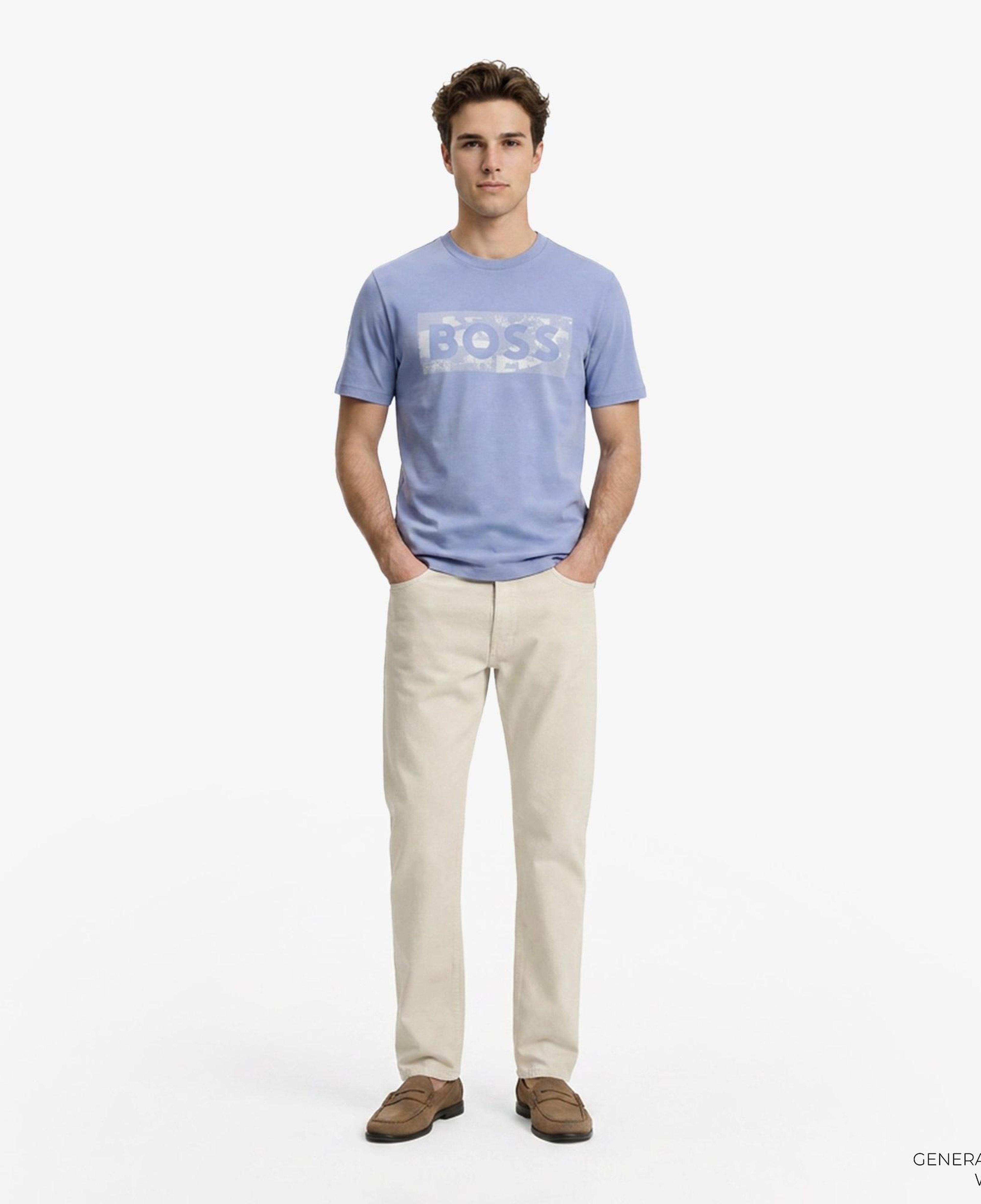 Boss Globe Logo Pattern Erkek Mavi T-Shirt