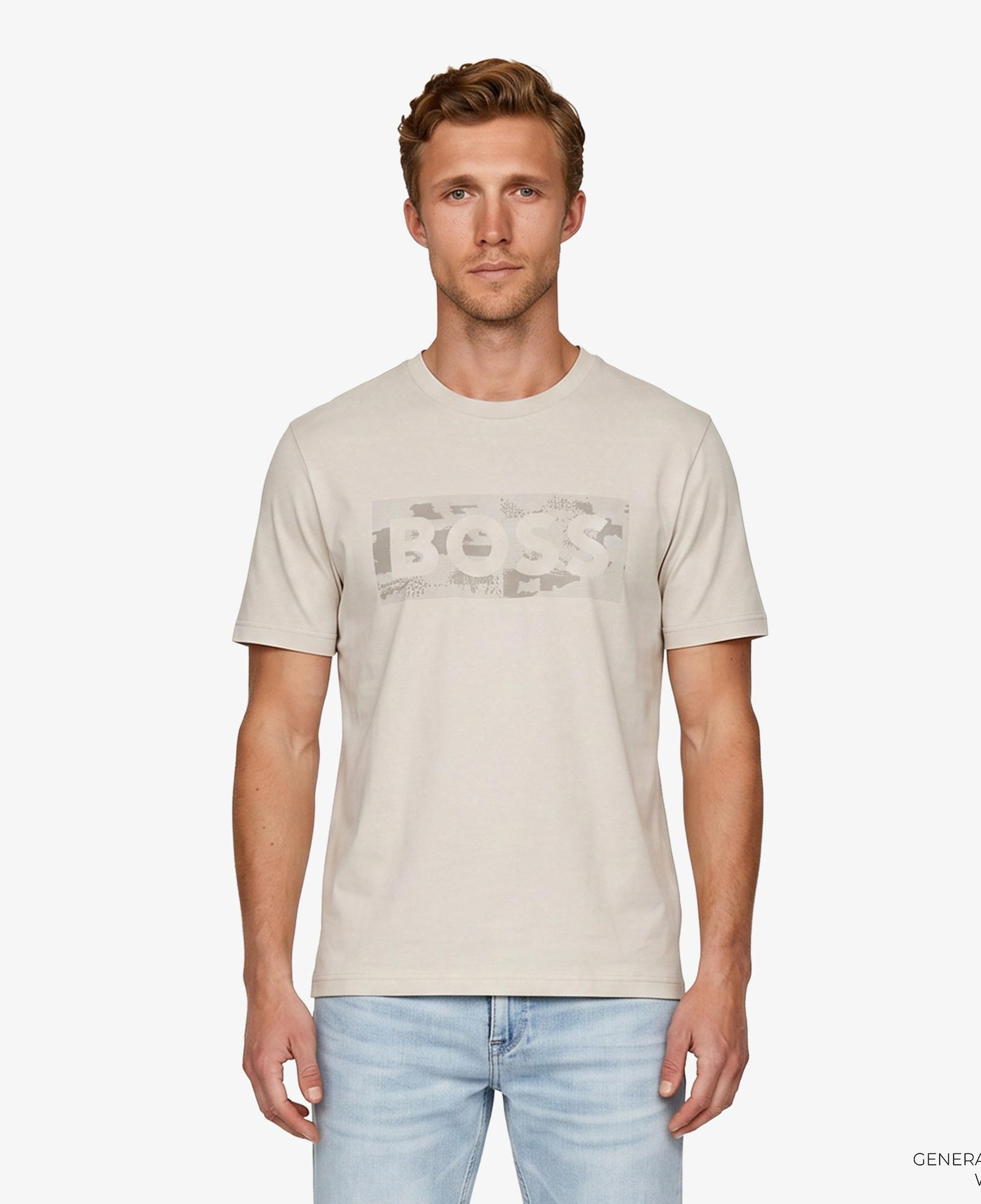 Boss Globe Logo Pattern Erkek Bej T-Shirt