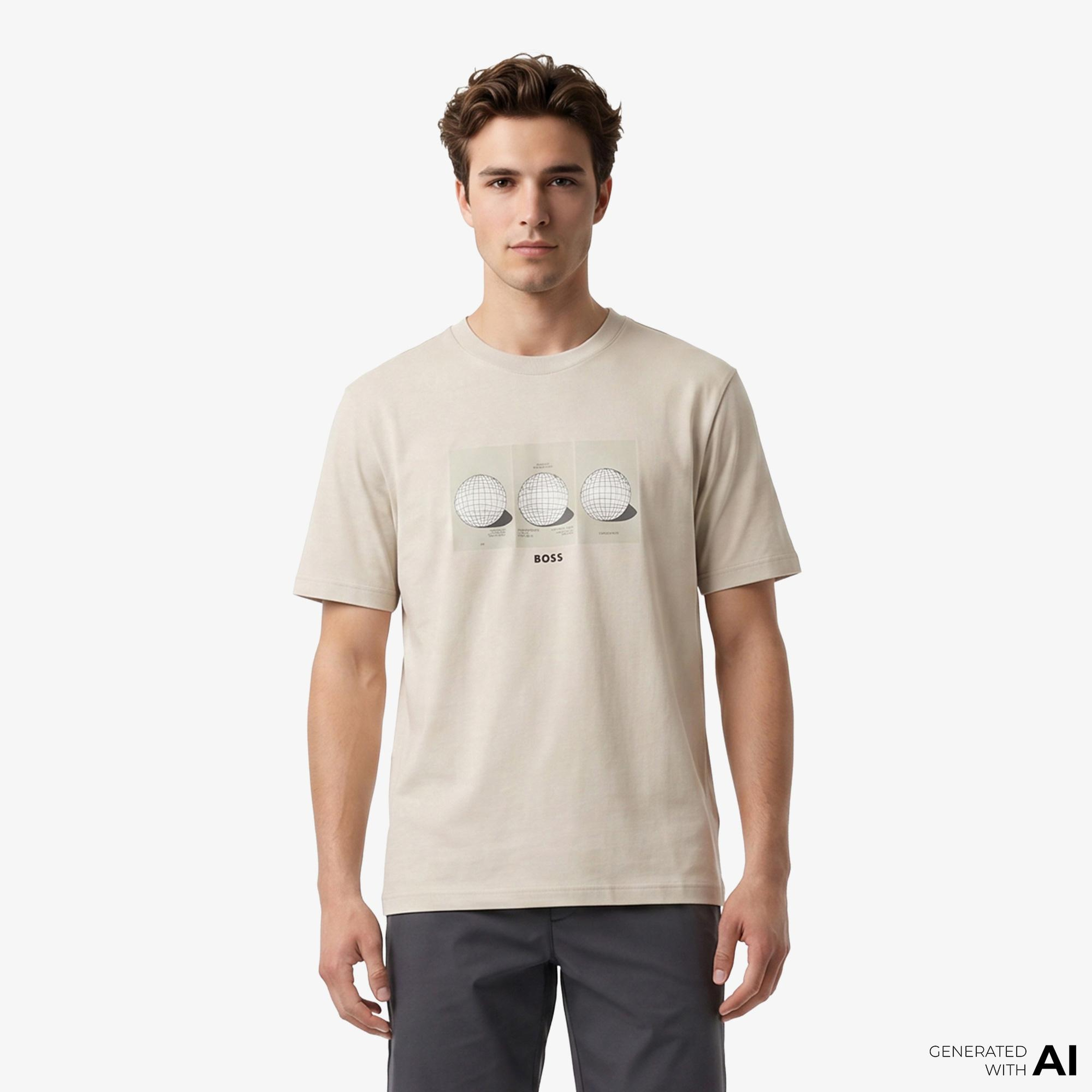 Boss Terrace Photo Erkek Bej T-Shirt