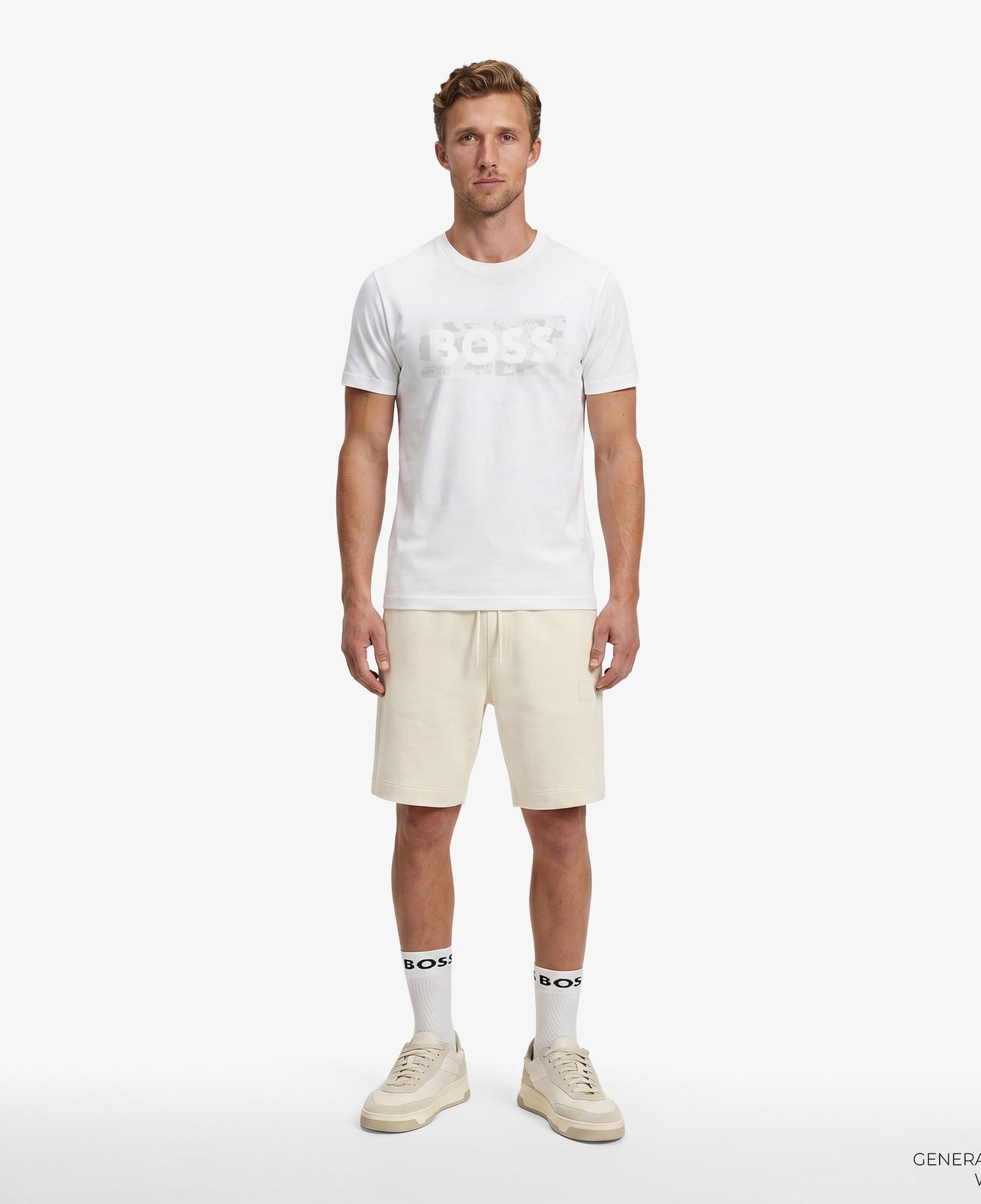 Boss Globe Logo Pattern Erkek Beyaz T-Shirt