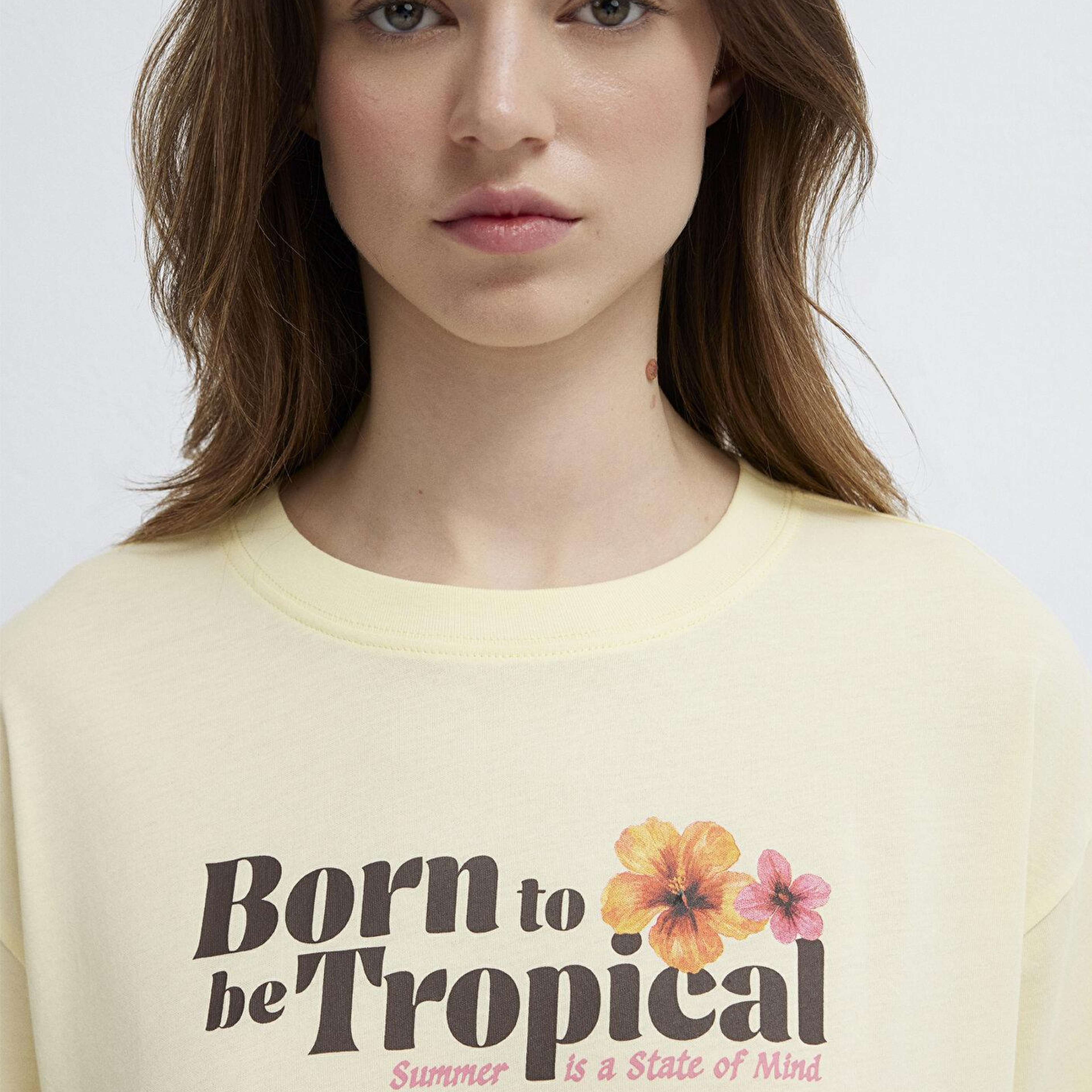 Mavi Tropical Baskılı Sarı Tişört Loose Fit / Bol Rahat Kesim 1614151-71305