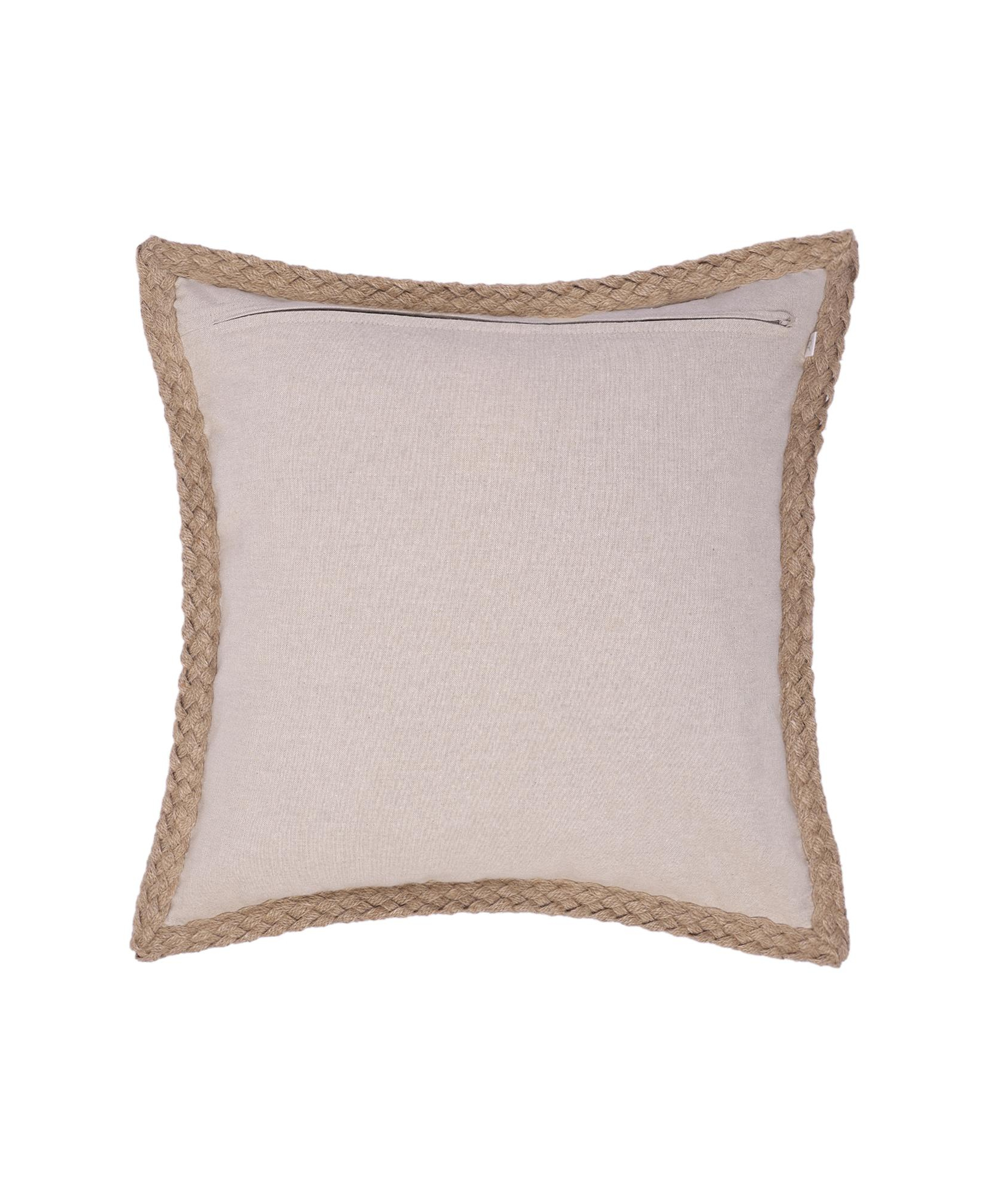 YARGICI Jüt Kenarlı Çizgi Desenli Keten Kumaş Kare Yastık(45x45 Cm)