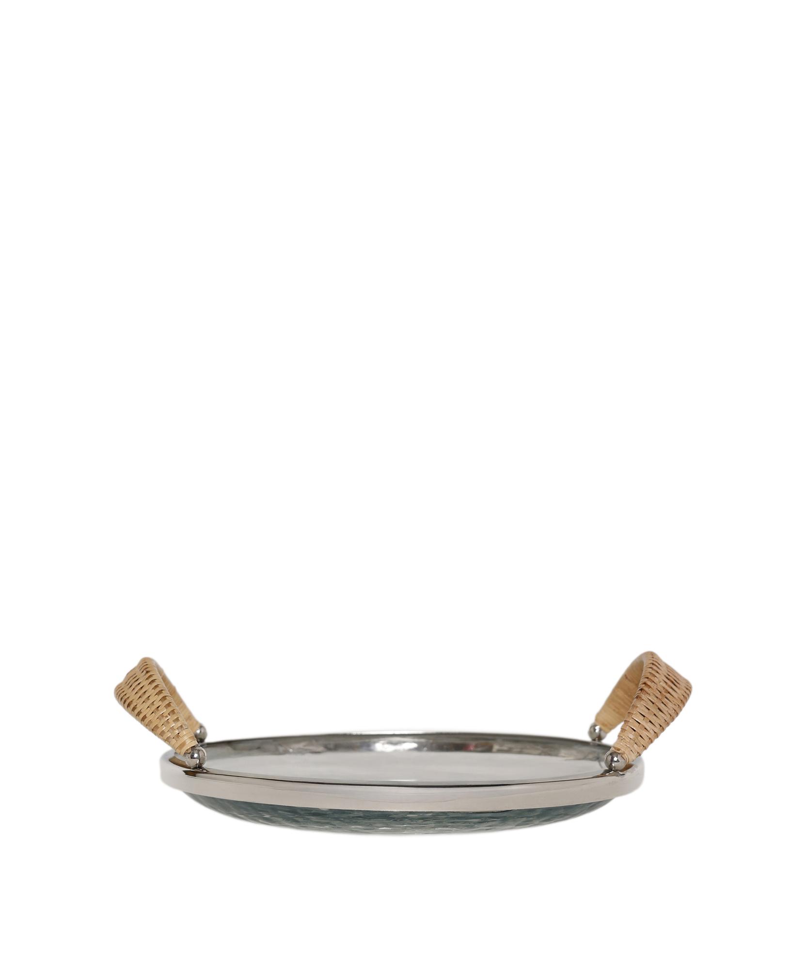 YARGICI Rattan Saplı Cam Yuvarlak Servis Tabağı(33x28x10 Cm)