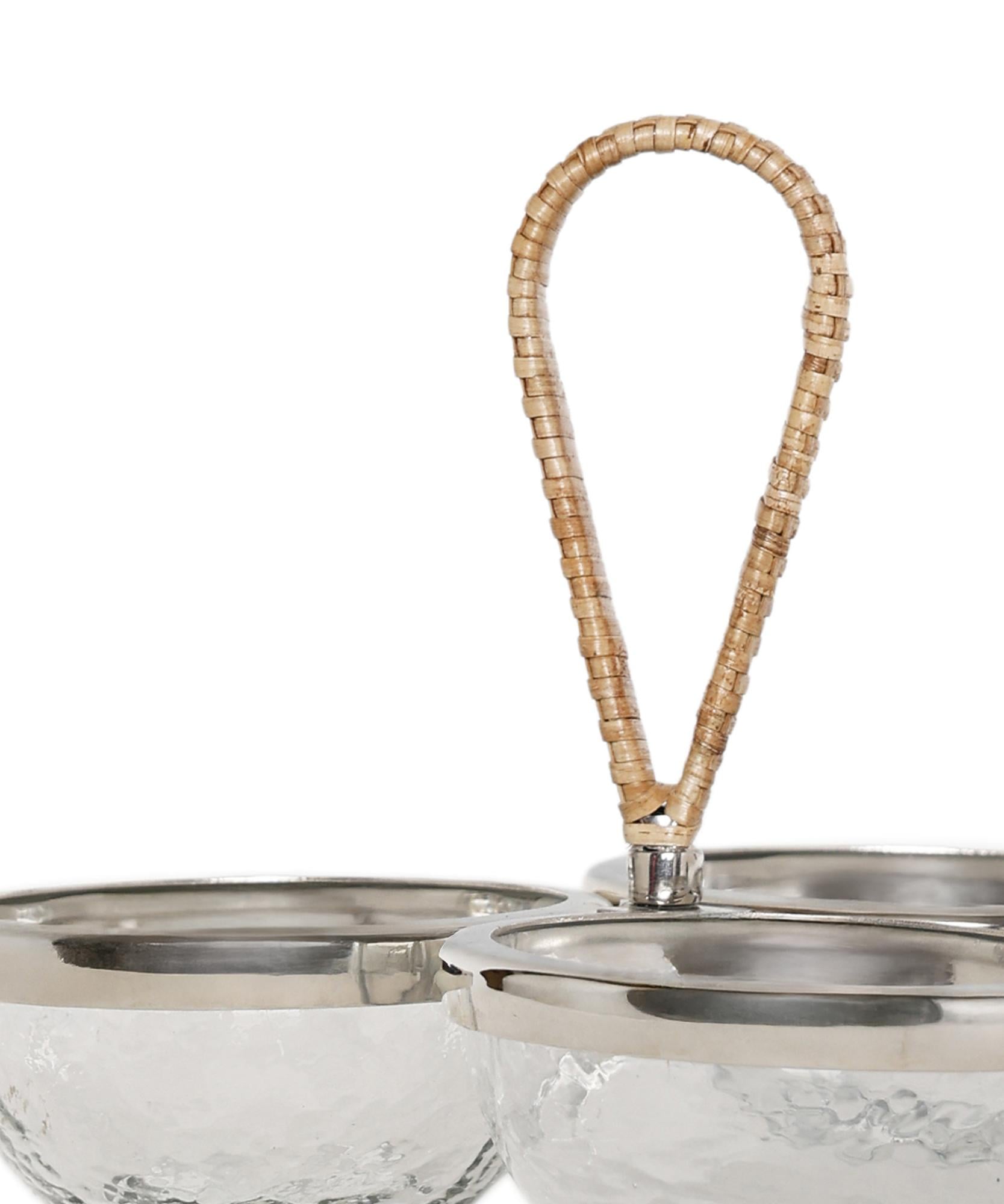 YARGICI Rattan Saplı Cam Üç Bölmeli Servis Tabağı(20x22 Cm)