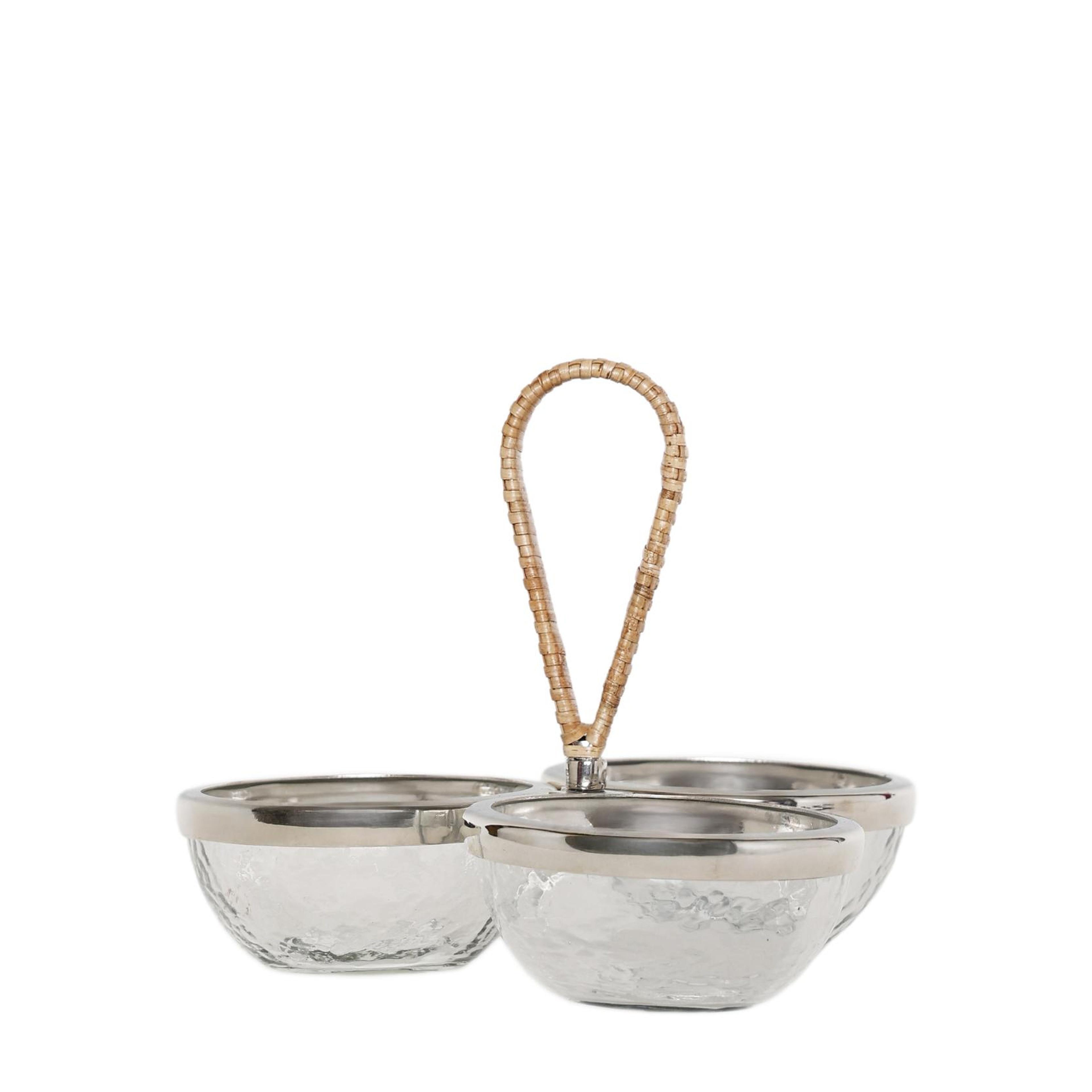 YARGICI Rattan Saplı Cam Üç Bölmeli Servis Tabağı(20x22 Cm)