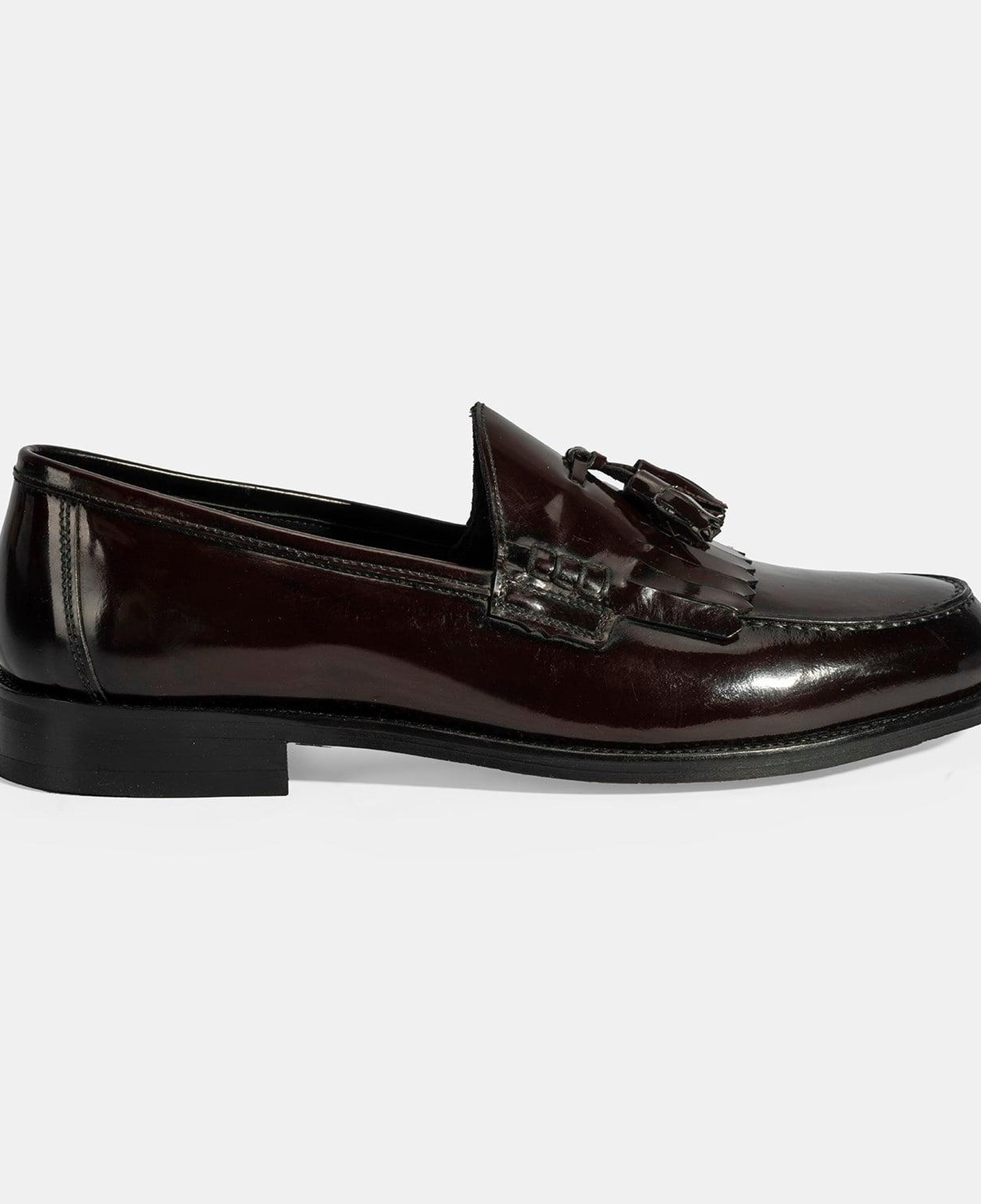 Erkek Bordo Püskül Detaylı Rugan Deri Loafer