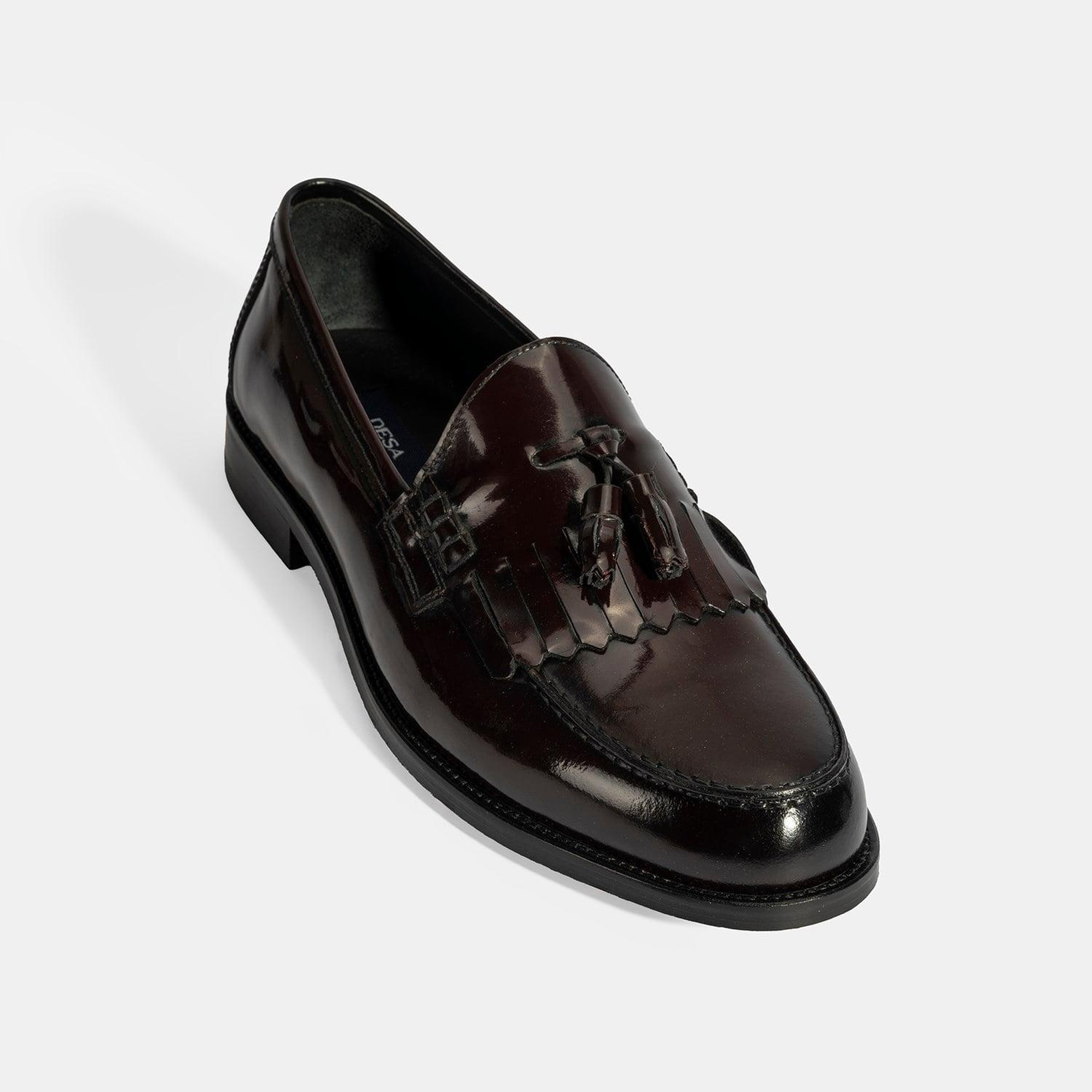Erkek Bordo Püskül Detaylı Rugan Deri Loafer