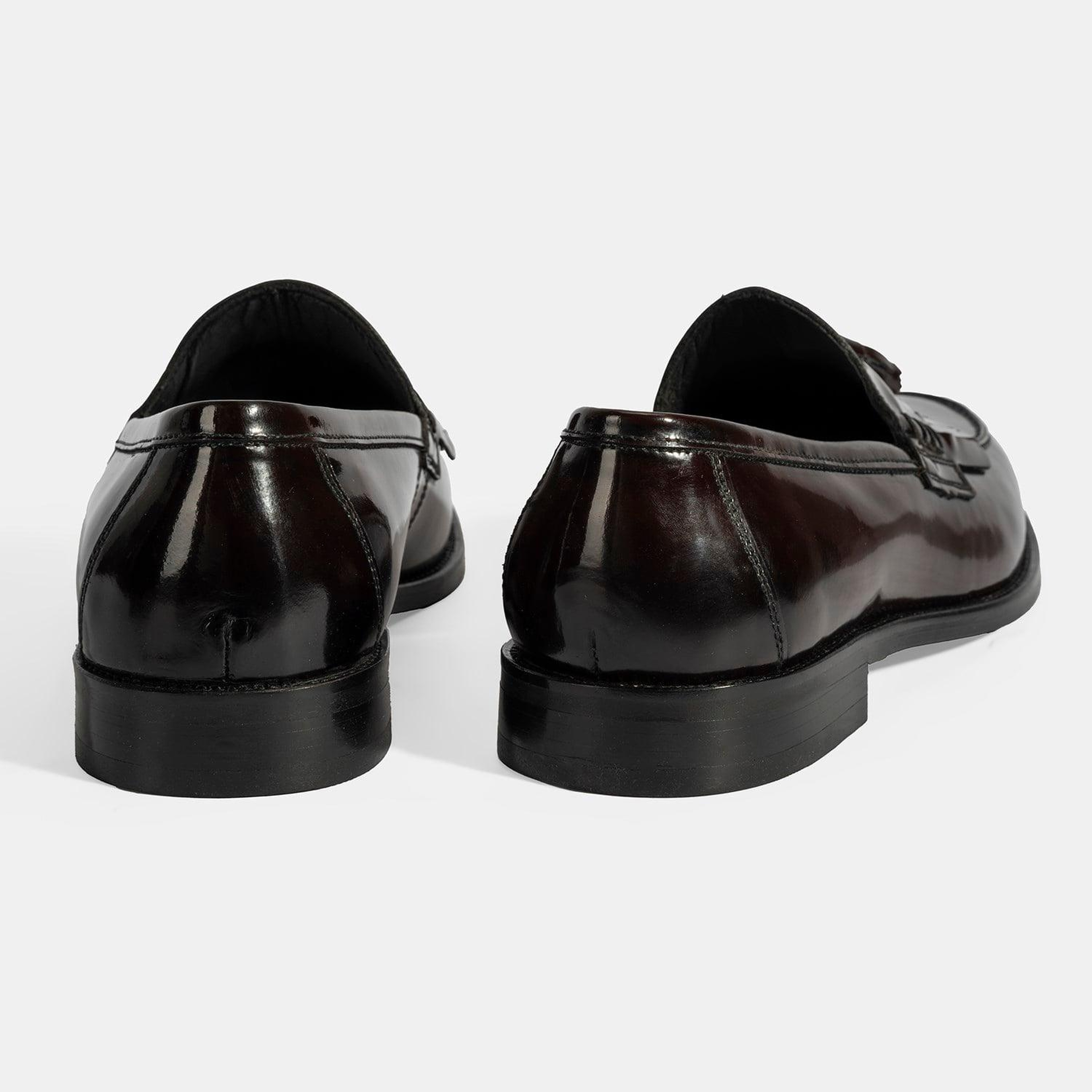Erkek Bordo Püskül Detaylı Rugan Deri Loafer