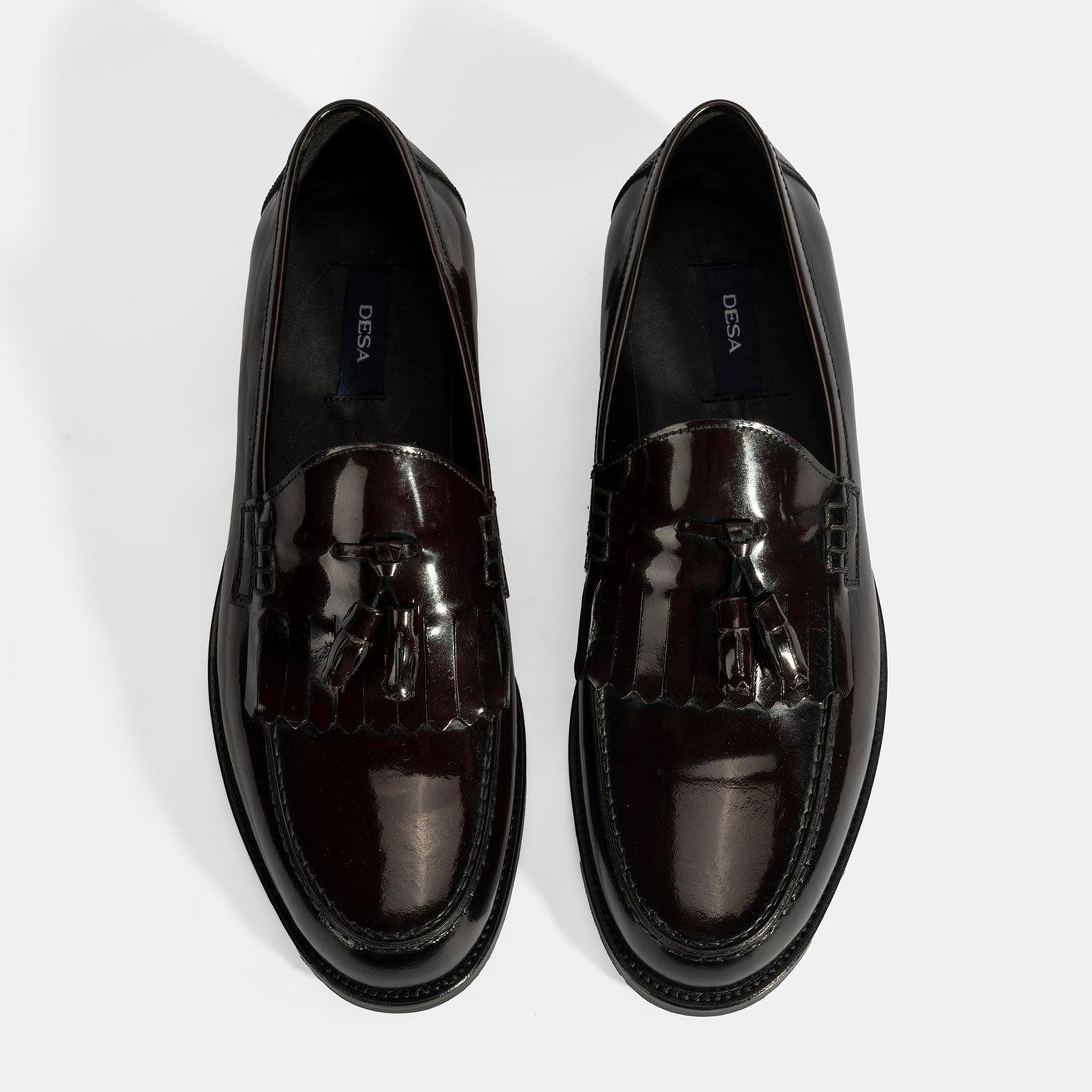Erkek Bordo Püskül Detaylı Rugan Deri Loafer