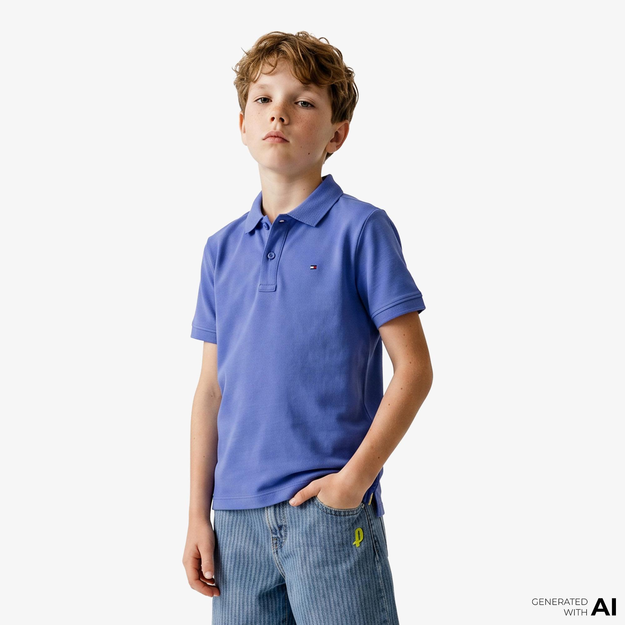 Tommy Hilfiger Essentials Çocuk Mavi Polo Yaka T-Shirt