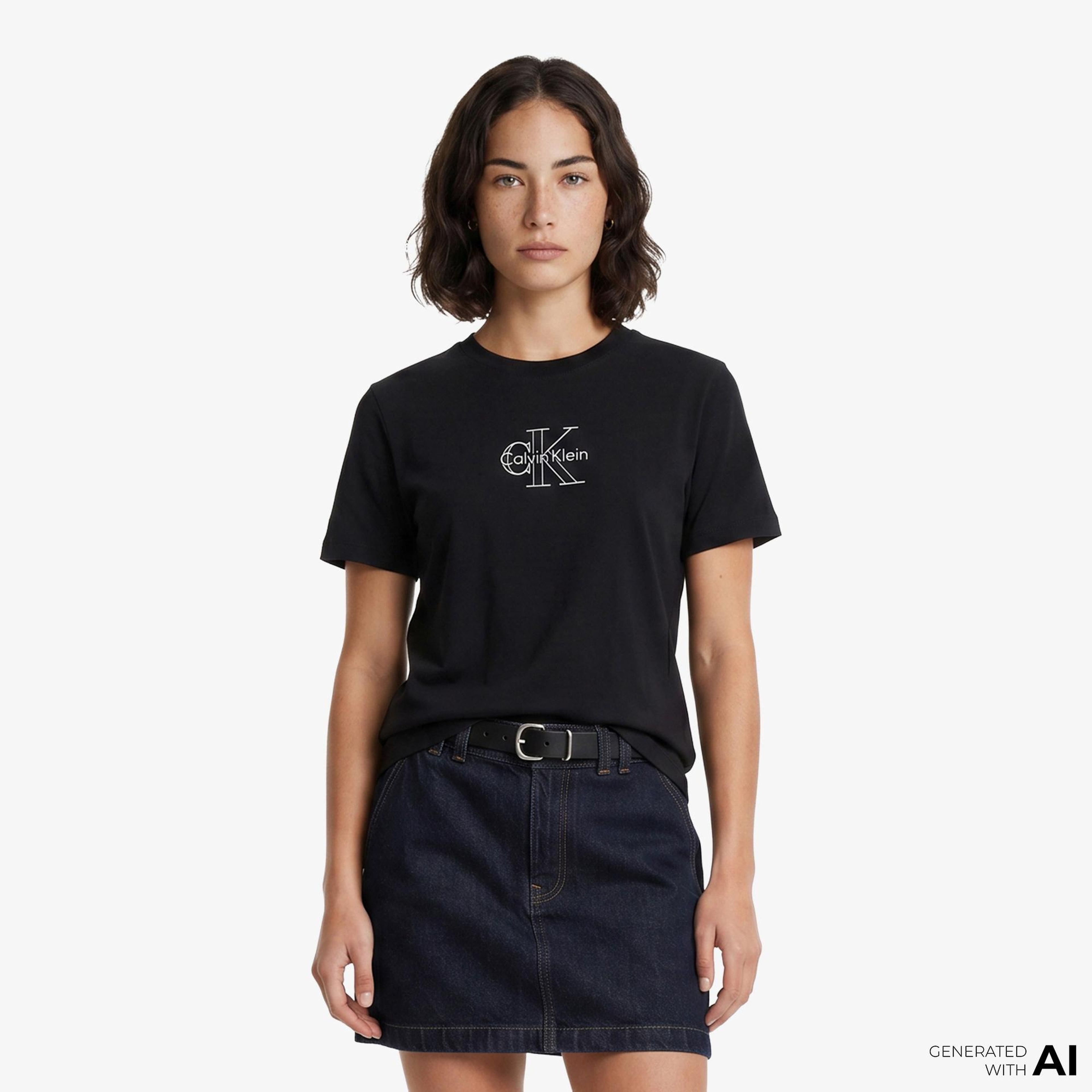 Calvin Klein Classic Foil Monologo Kadın Siyah T-Shirt