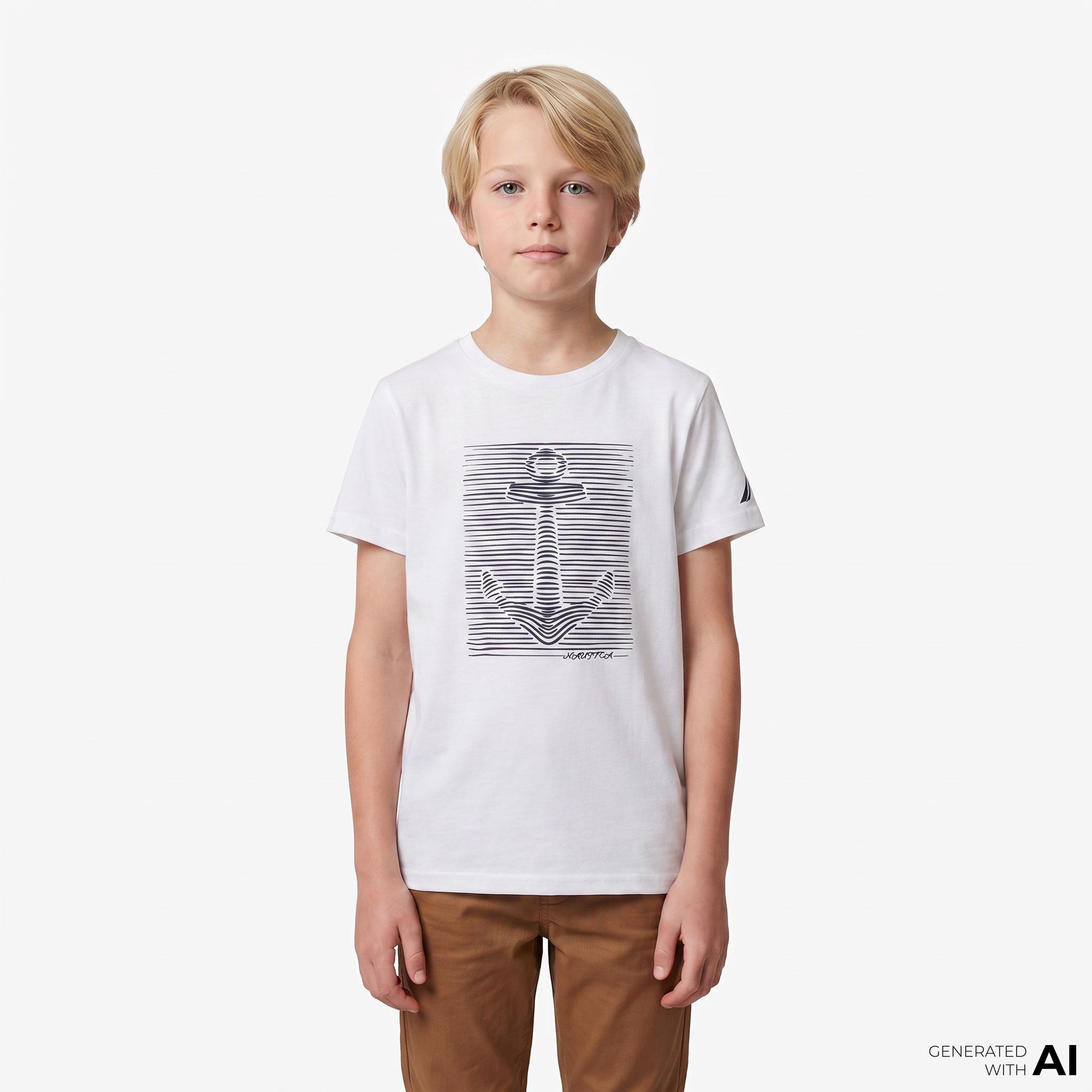 Nautica Erkek Çocuk Beyaz Regular Fit Baskılı T-Shirt