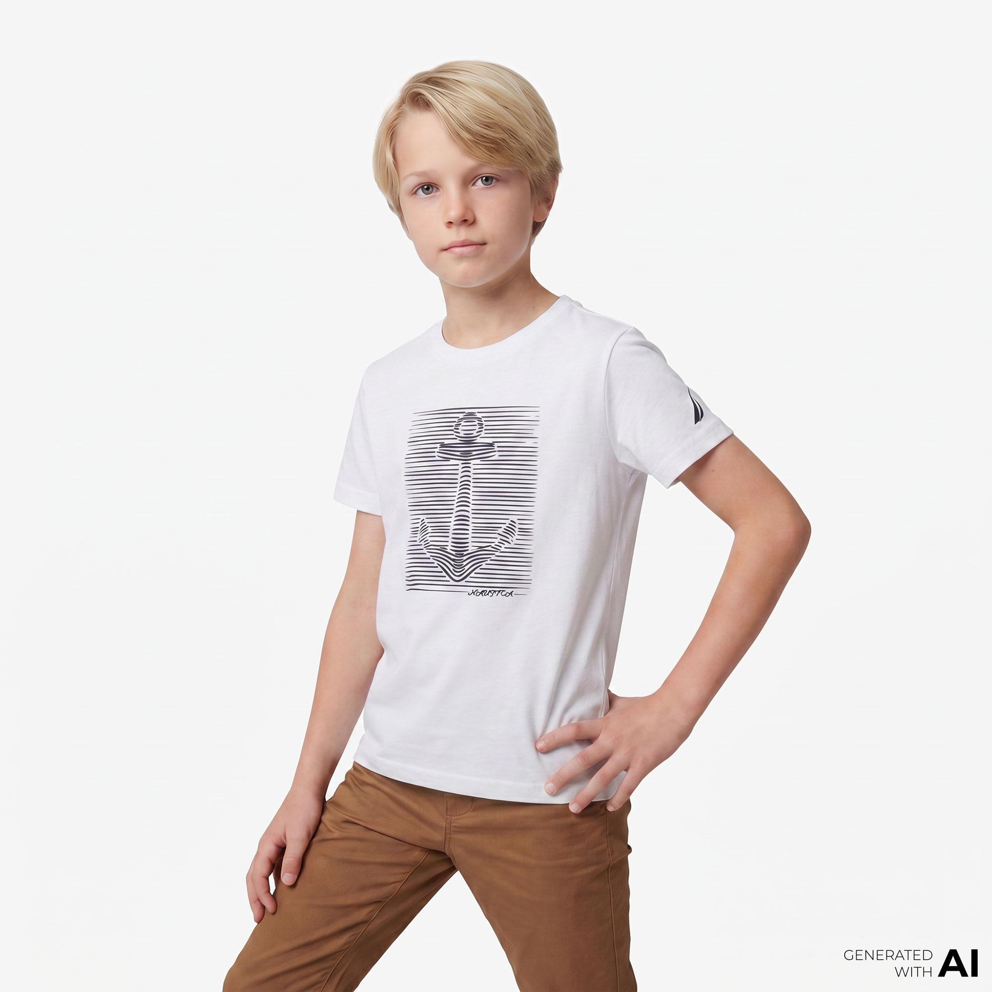 Nautica Erkek Çocuk Beyaz Regular Fit Baskılı T-Shirt