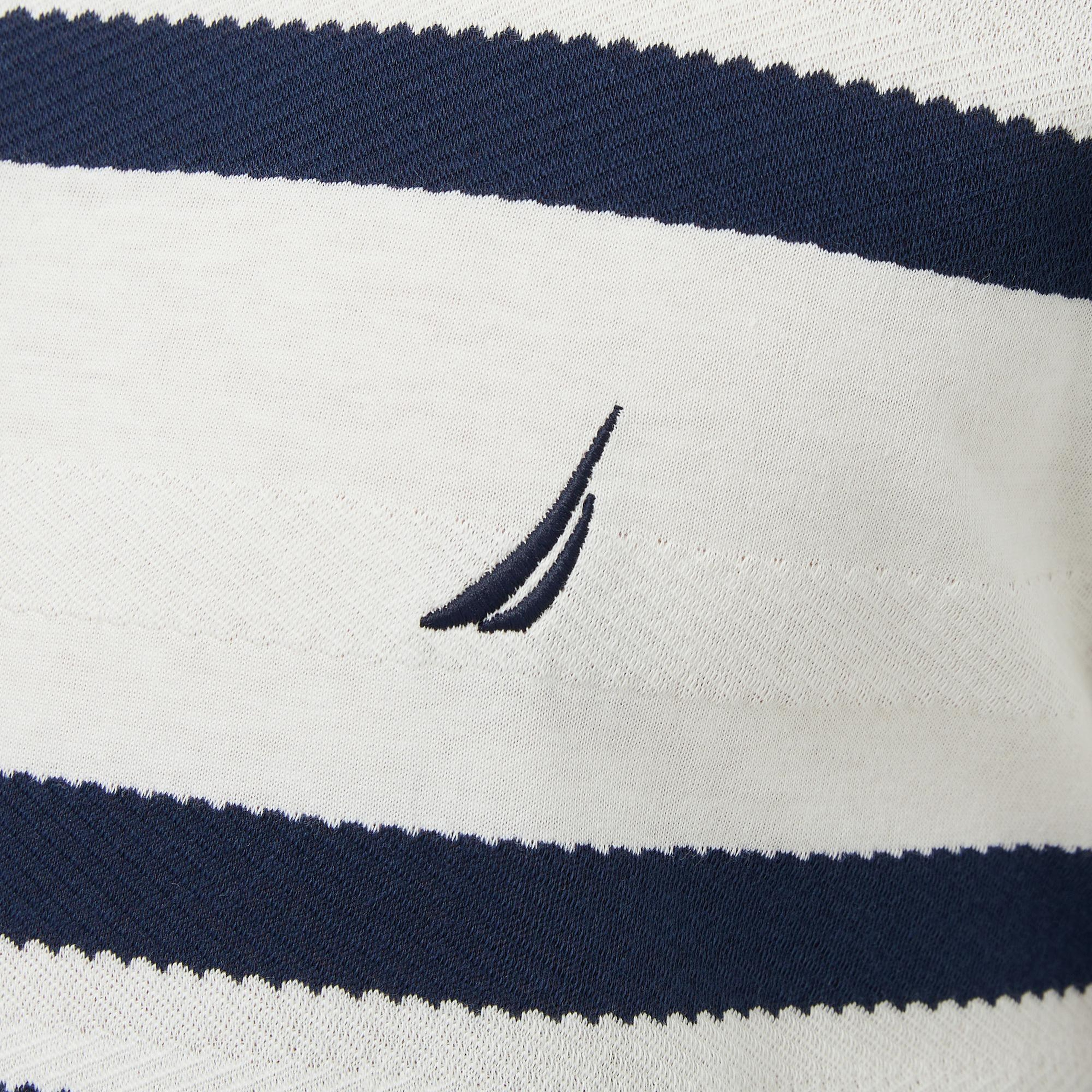 Nautica Erkek Krem Regular Fit Çizgili T-Shirt