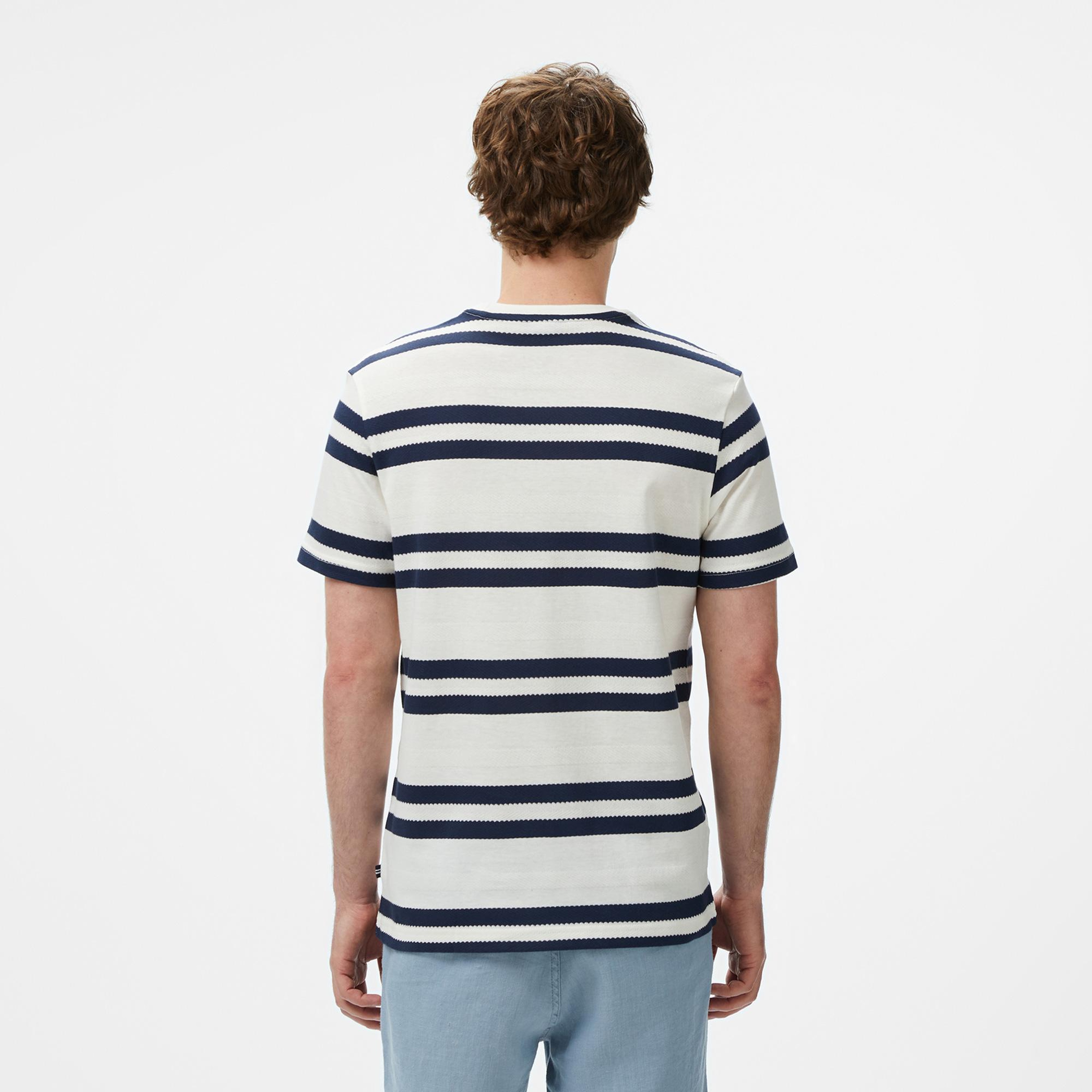 Nautica Erkek Krem Regular Fit Çizgili T-Shirt