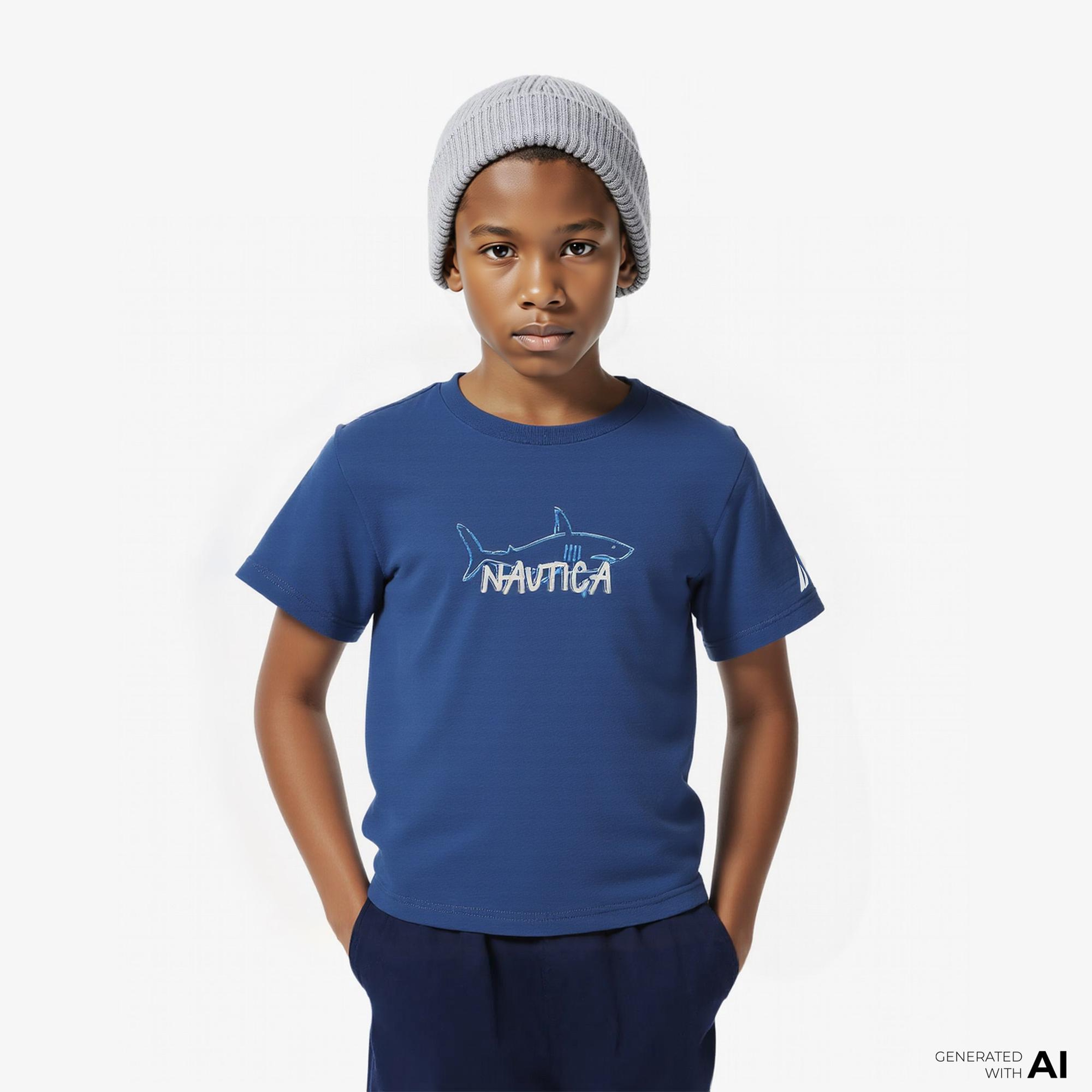 Nautica Erkek Çocuk Mavi Regular Fit Baskılı T-Shirt