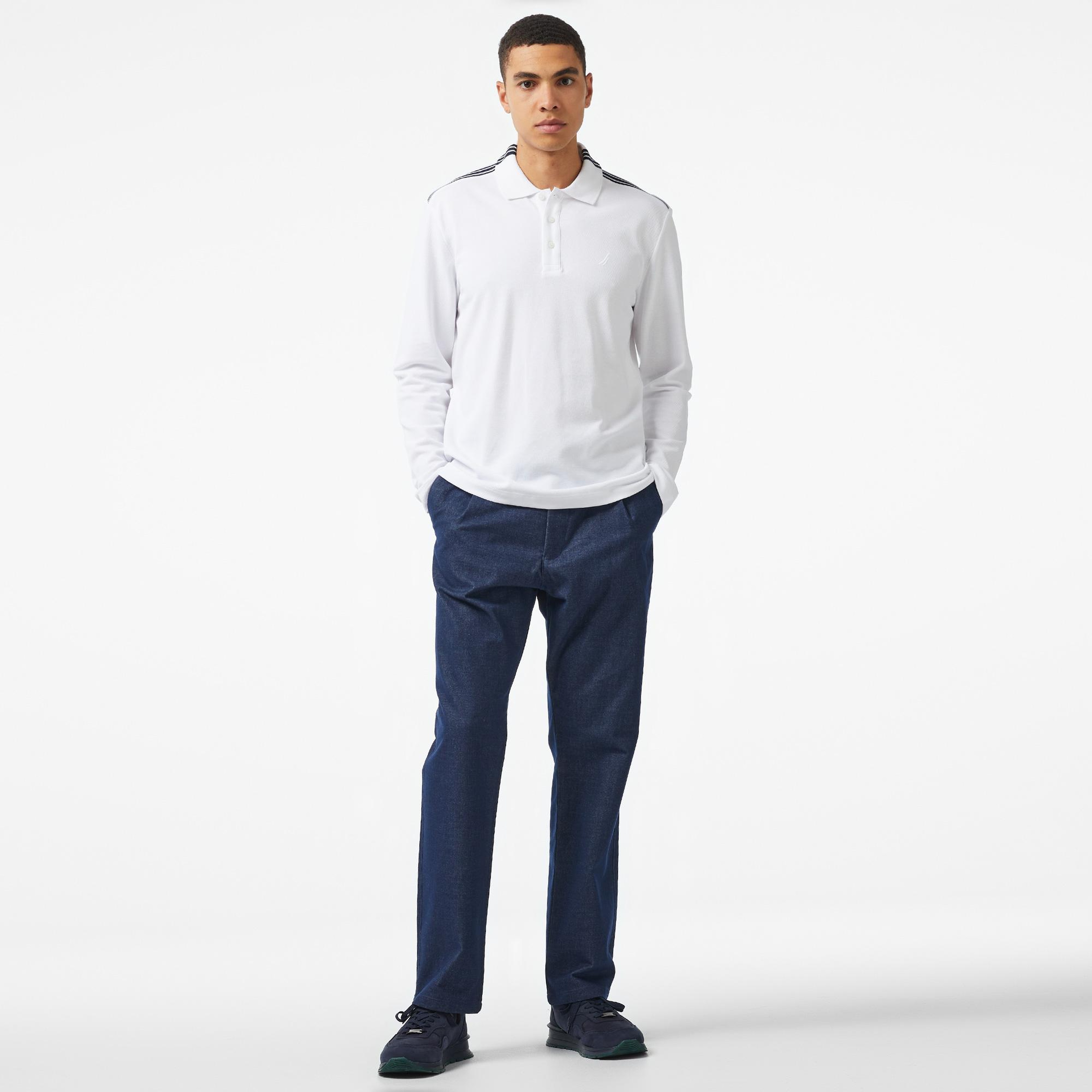 Nautica Erkek Beyaz Classic Fit Uzun Kollu Polo Yaka T-Shirt