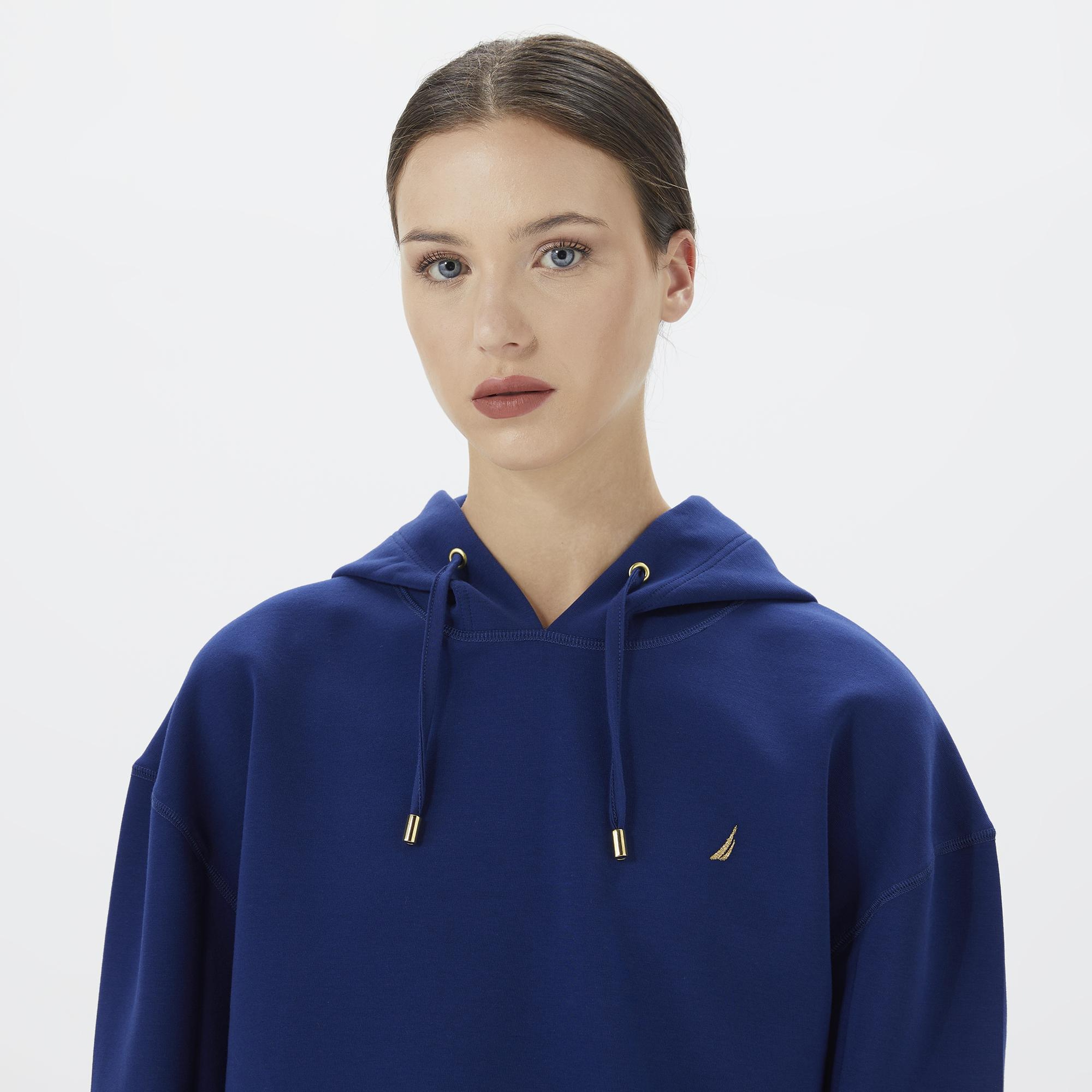 Nautica Kadın Mavi Relaxed Fit Kapüşonlu Sweatshirt