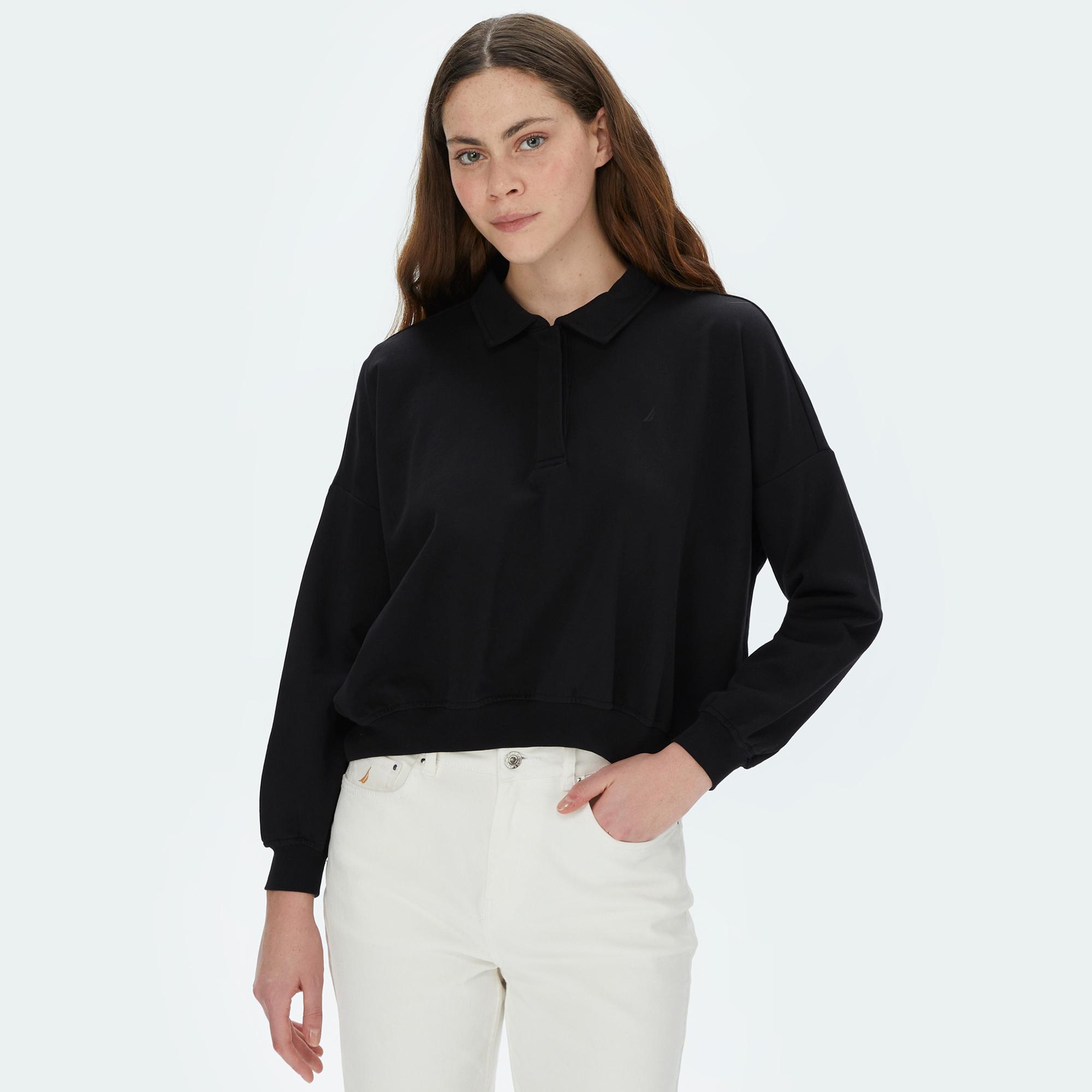 NAUTICA KADIN SİYAH OVERSIZE UZUN KOLLU SWEATSHIRT