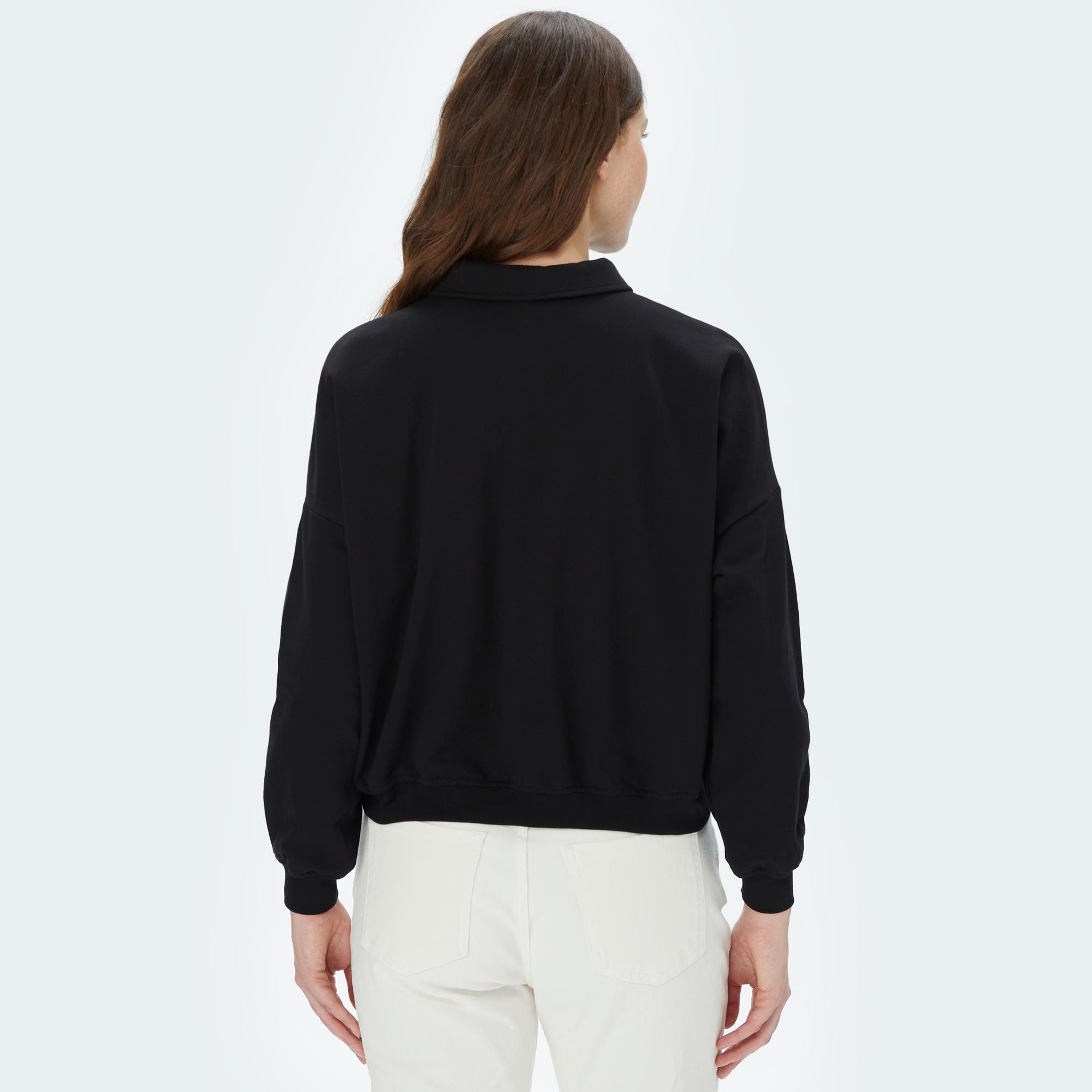 NAUTICA KADIN SİYAH OVERSIZE UZUN KOLLU SWEATSHIRT