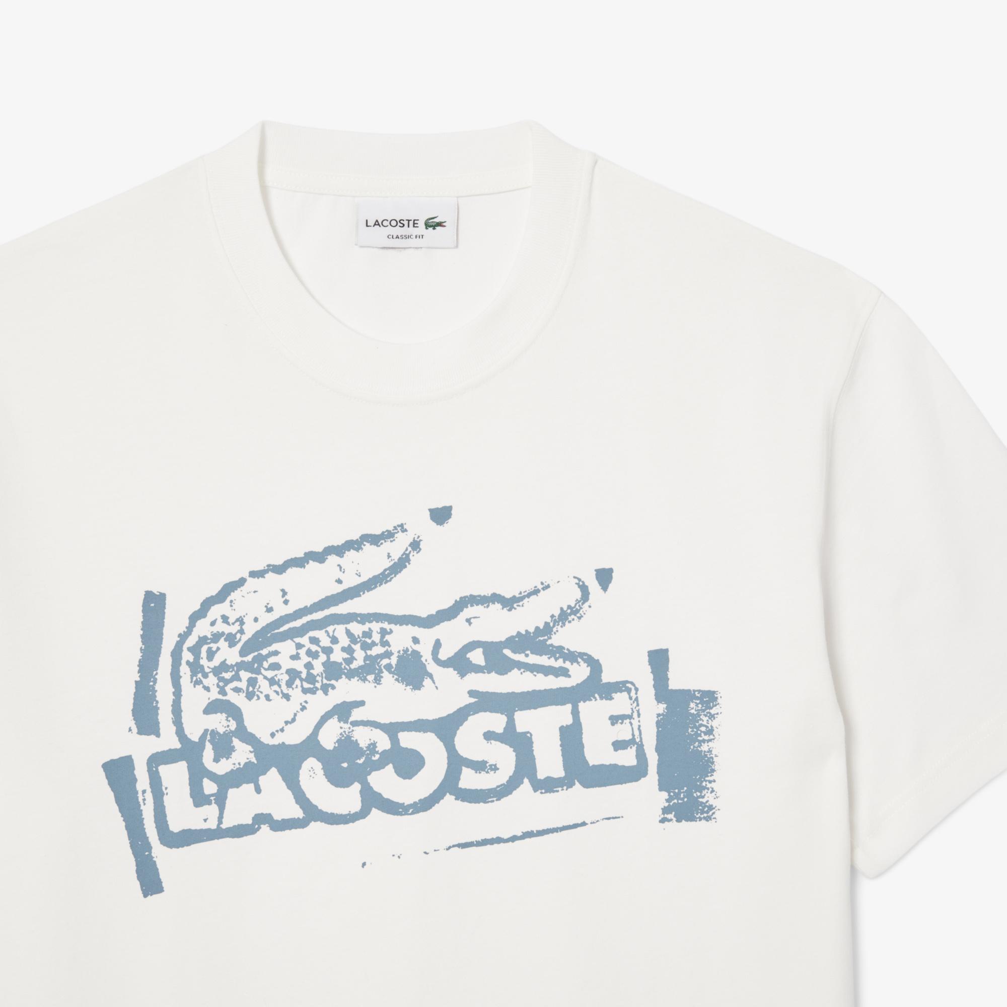 Erkek Classic Fit Bisiklet Yaka Baskılı Beyaz T-Shirt