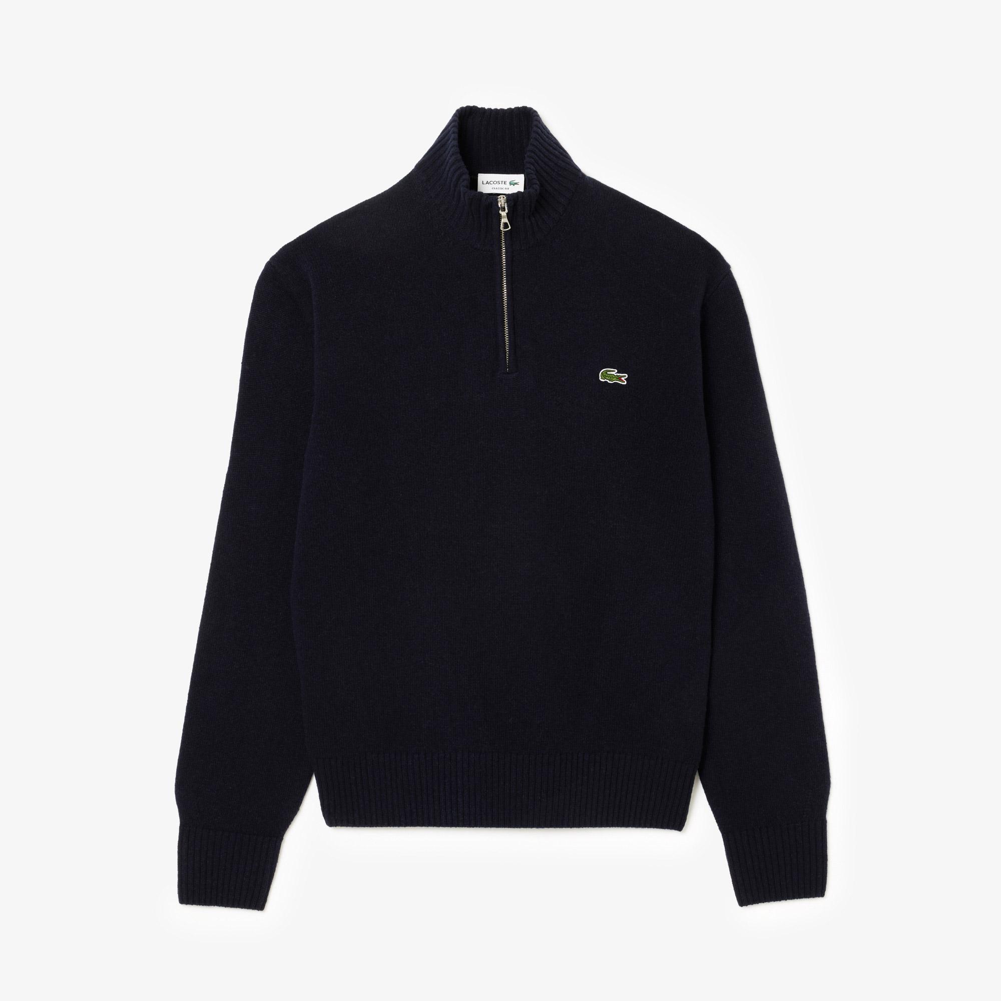 Erkek Classic Fit Yarım Fermuarlı Yün Lacivert Kazak
