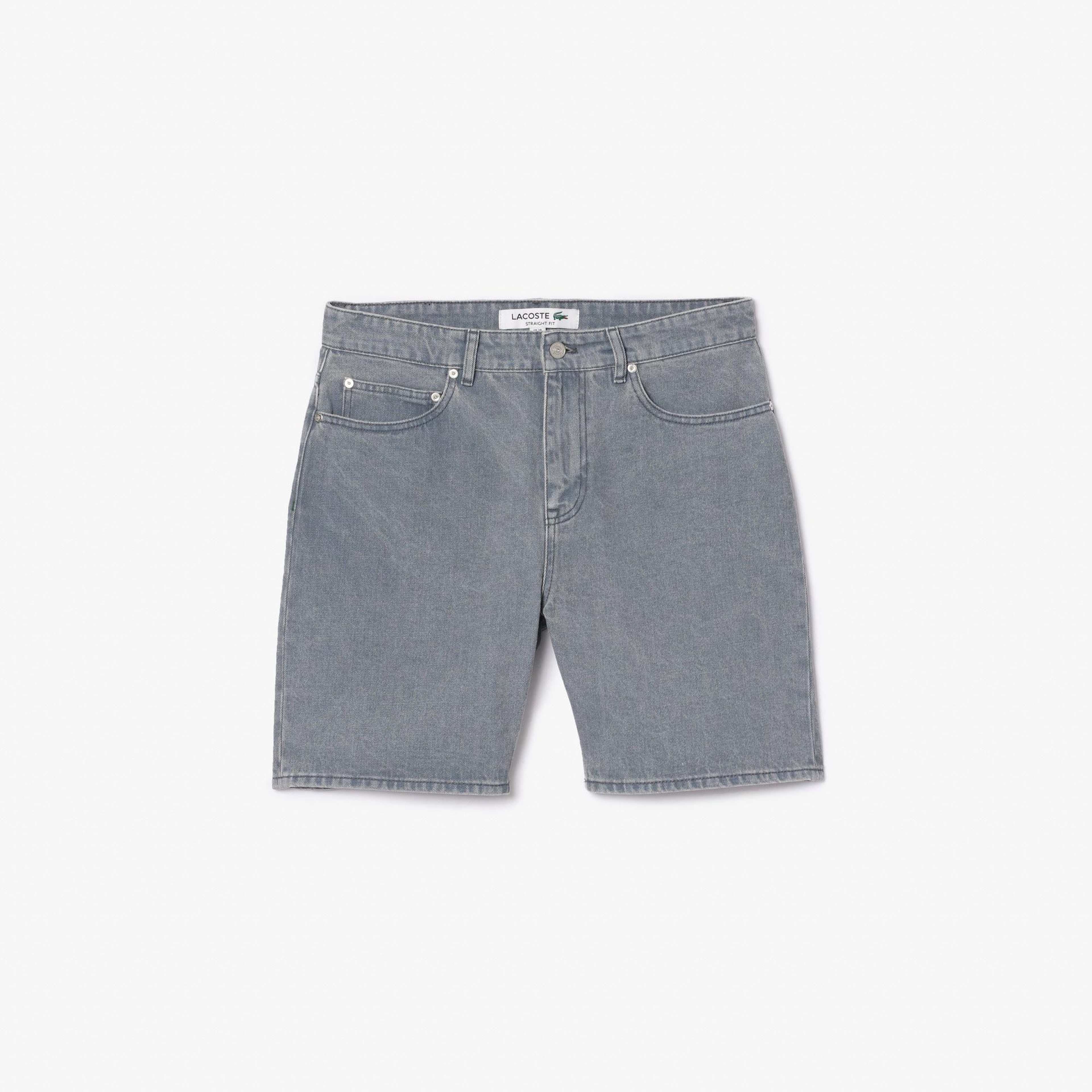 Erkek Straight Fit Denim Gri Bermuda Şort