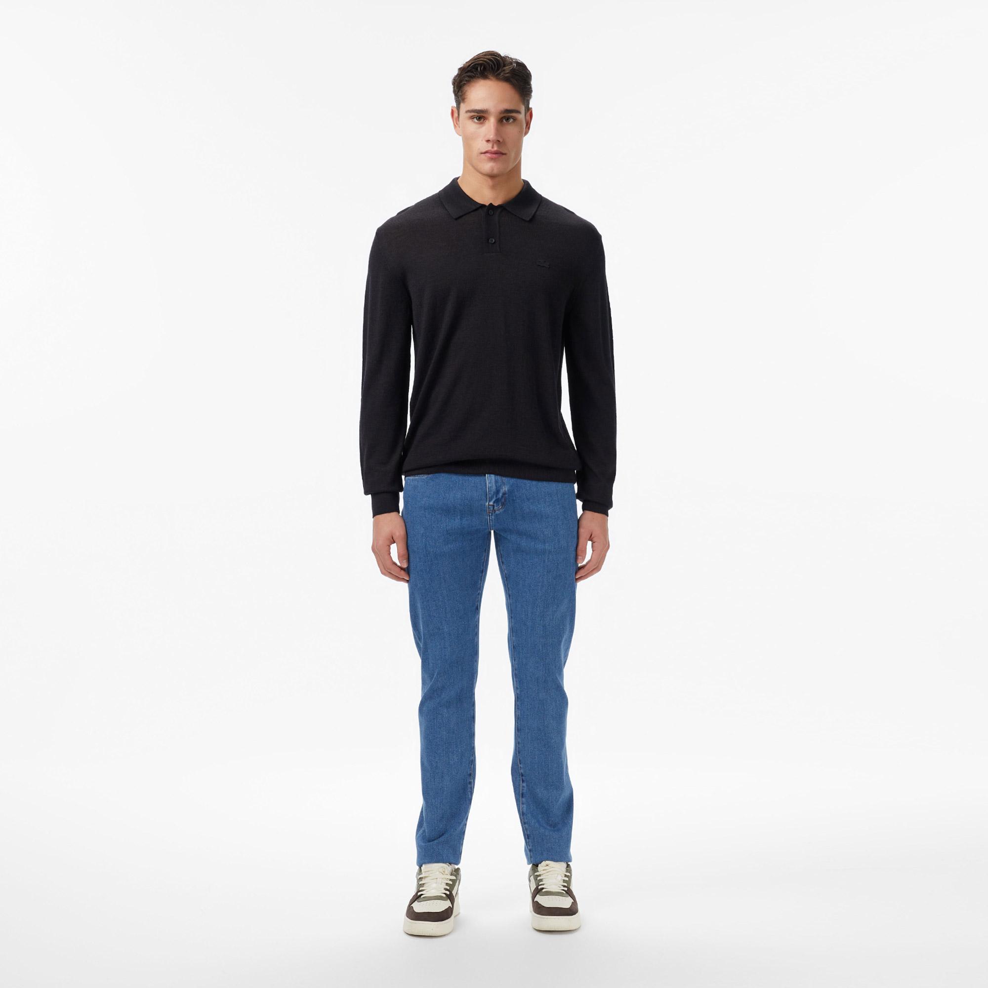 Erkek Classic Fit Polo Yaka Siyah Kazak
