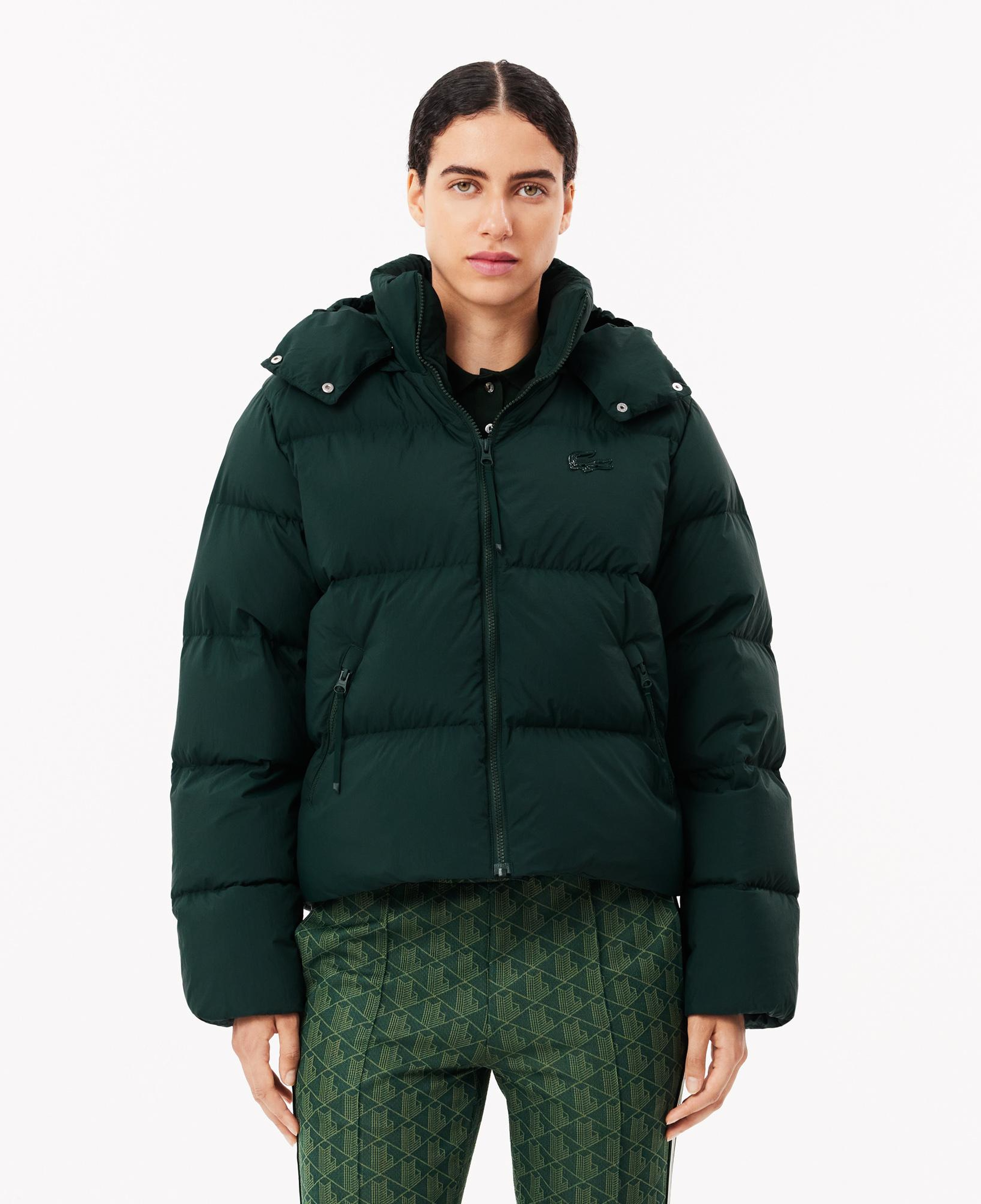 Kadın Relaxed Fit Kapüşonlu Koyu Yeşil Şişme Mont