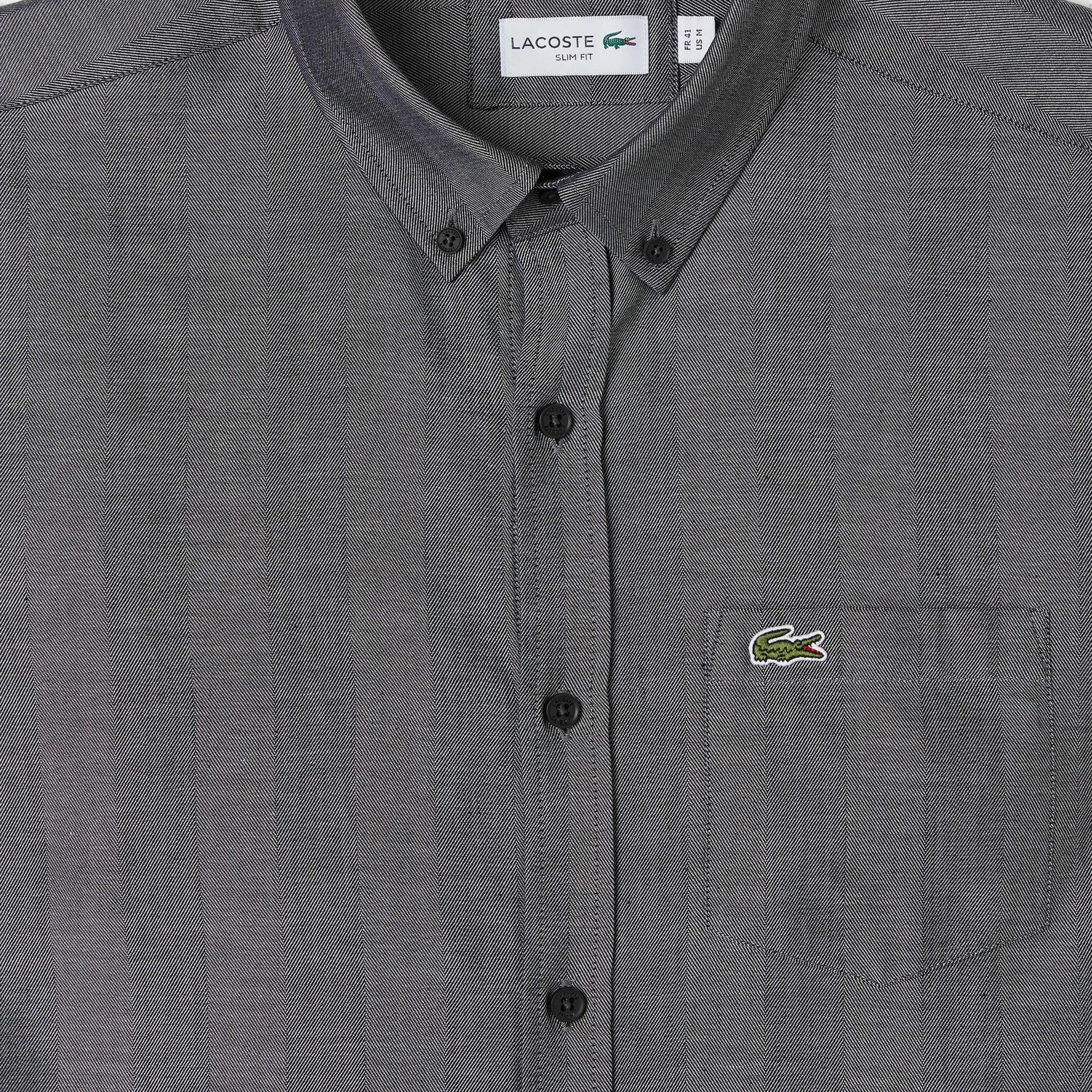 Erkek Slim Fit Düğmeli Yaka Gri Gömlek