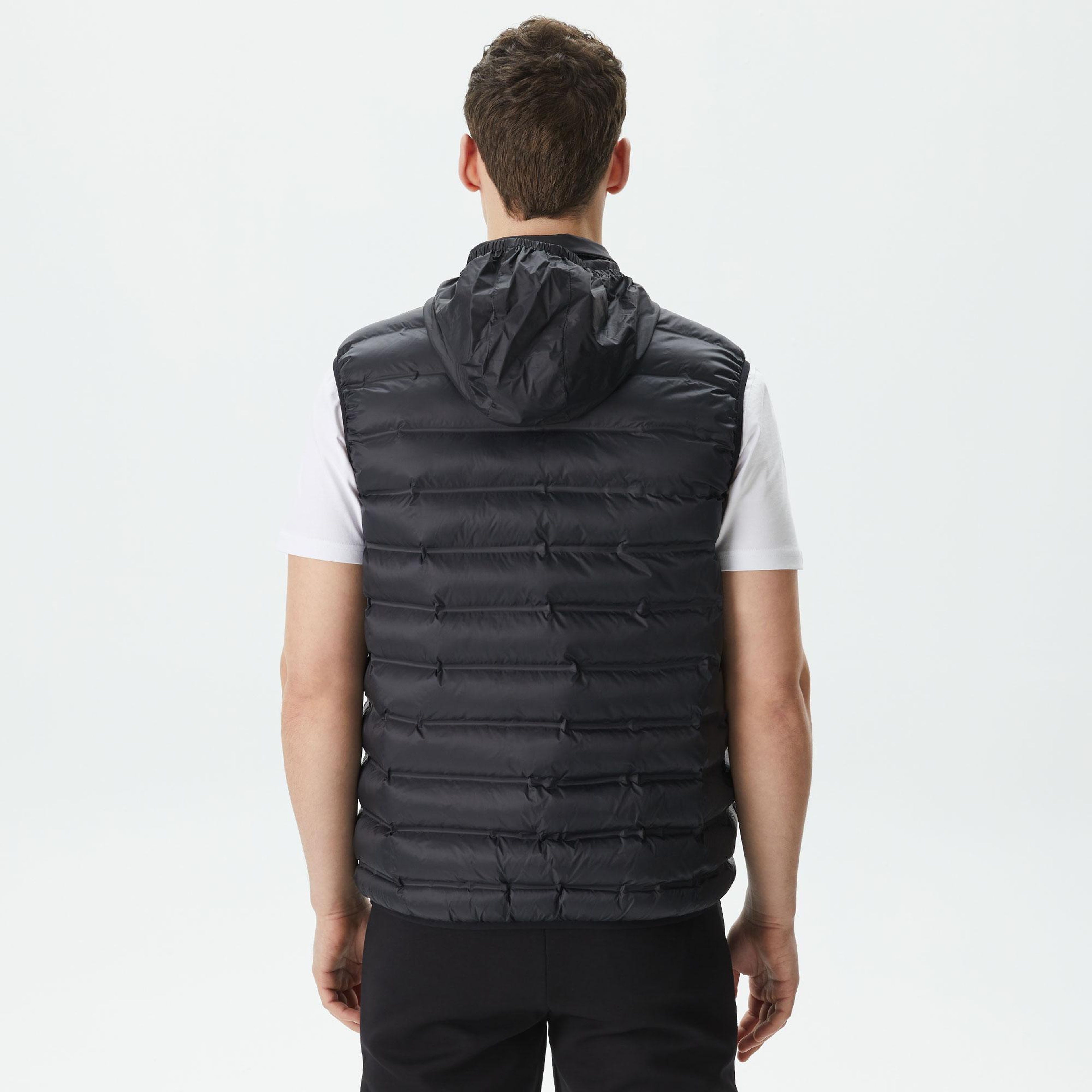 Erkek Slim Fit Kapüşonlu Siyah Yelek
