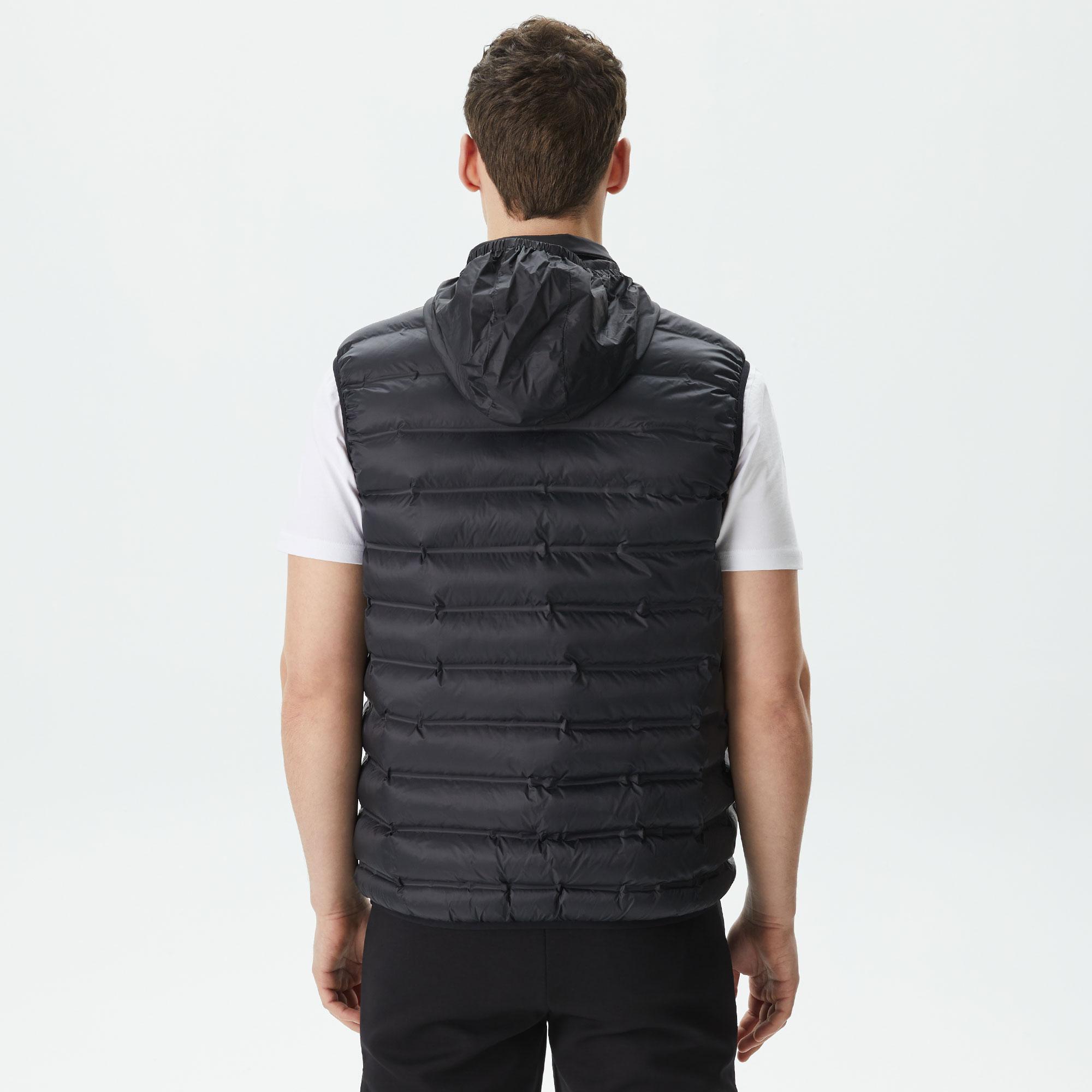 Erkek Slim Fit Kapüşonlu Siyah Yelek