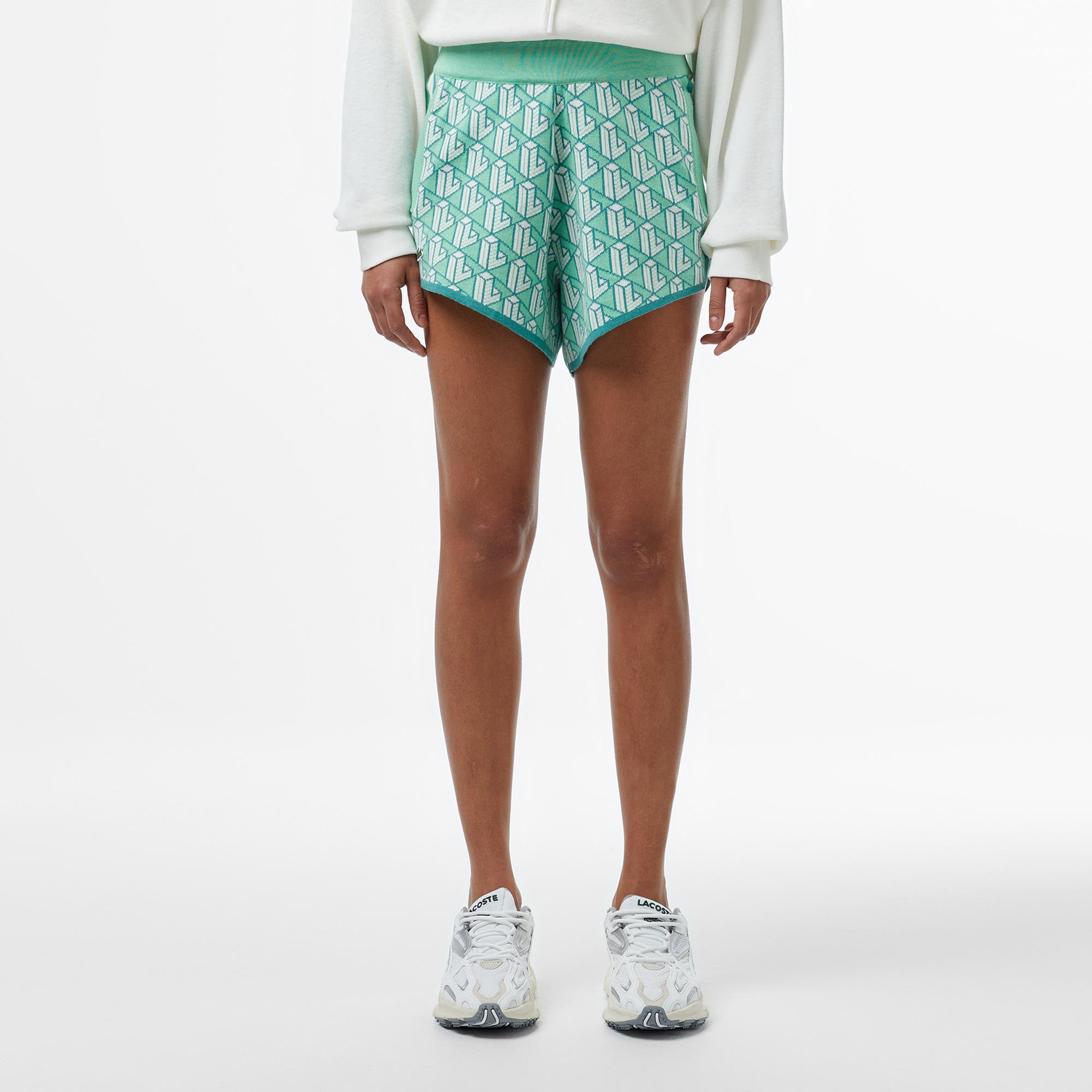 Lacoste Kadın Relaxed Fit Monogram Açık Yeşil Şort