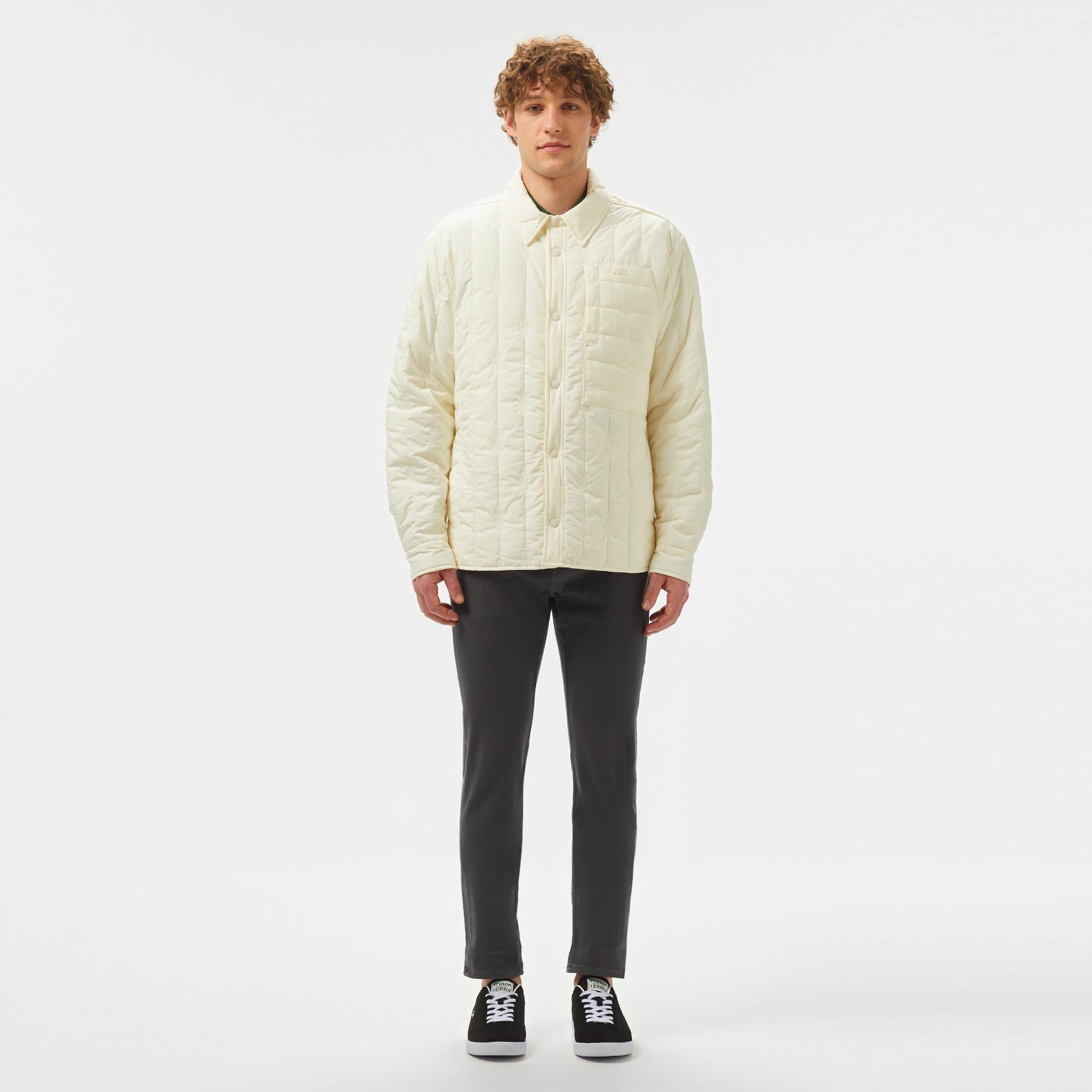 Lacoste Erkek Relaxed Fit Gömlek Yaka Desenli Beyaz Ceket