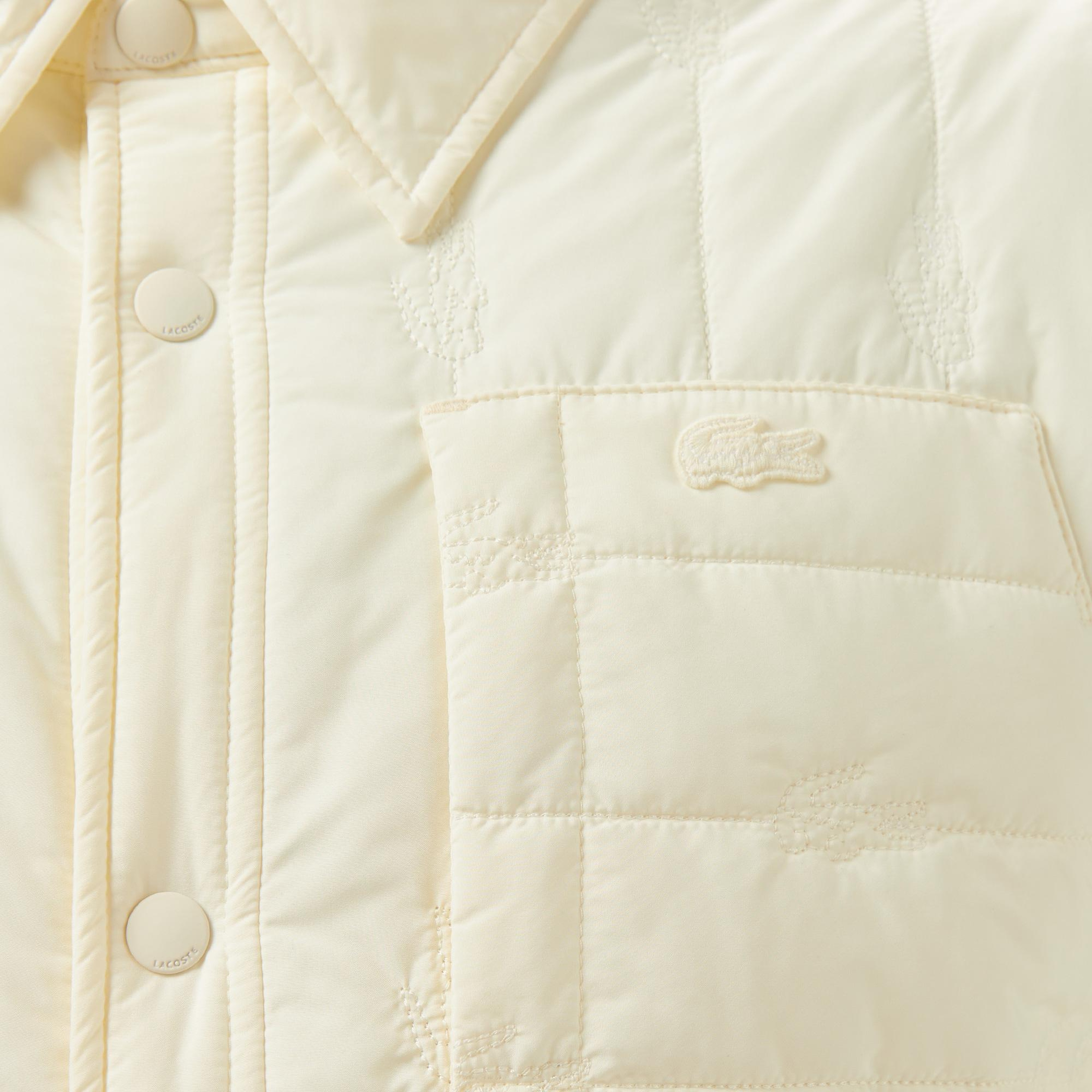Lacoste Erkek Relaxed Fit Gömlek Yaka Desenli Beyaz Ceket