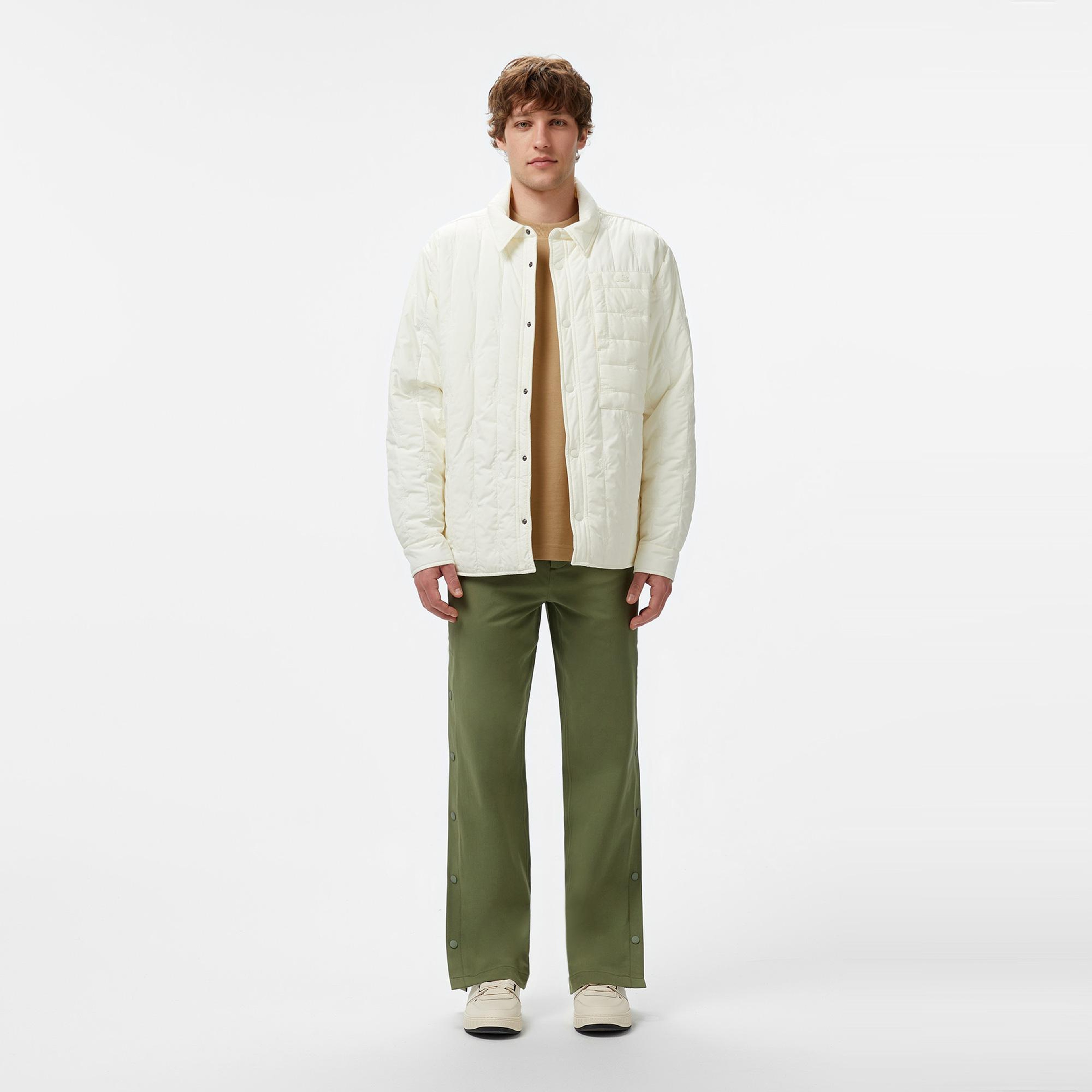 Lacoste Erkek Relaxed Fit Gömlek Yaka Desenli Beyaz Ceket