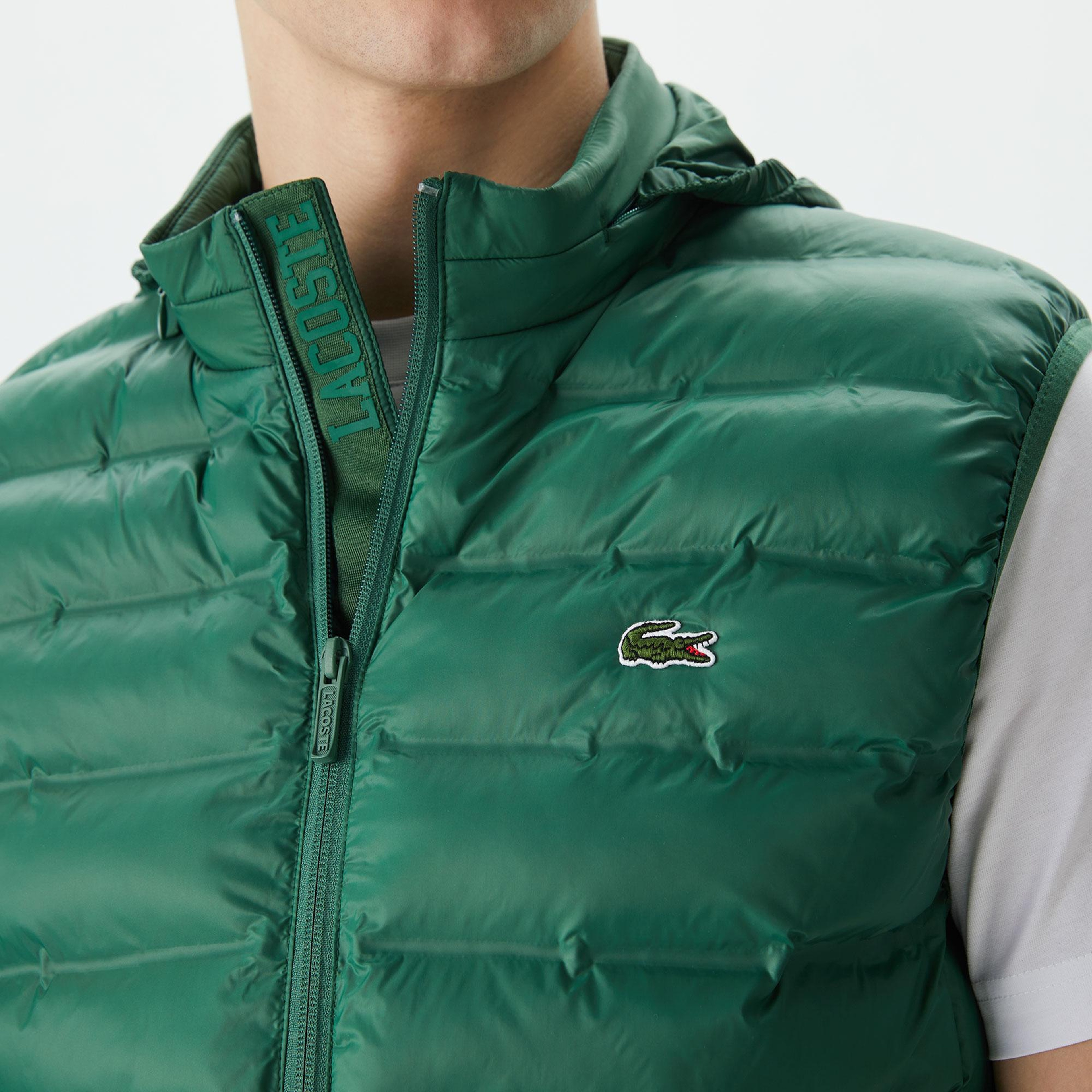 Erkek Slim Fit Kapüşonlu Yeşil Yelek