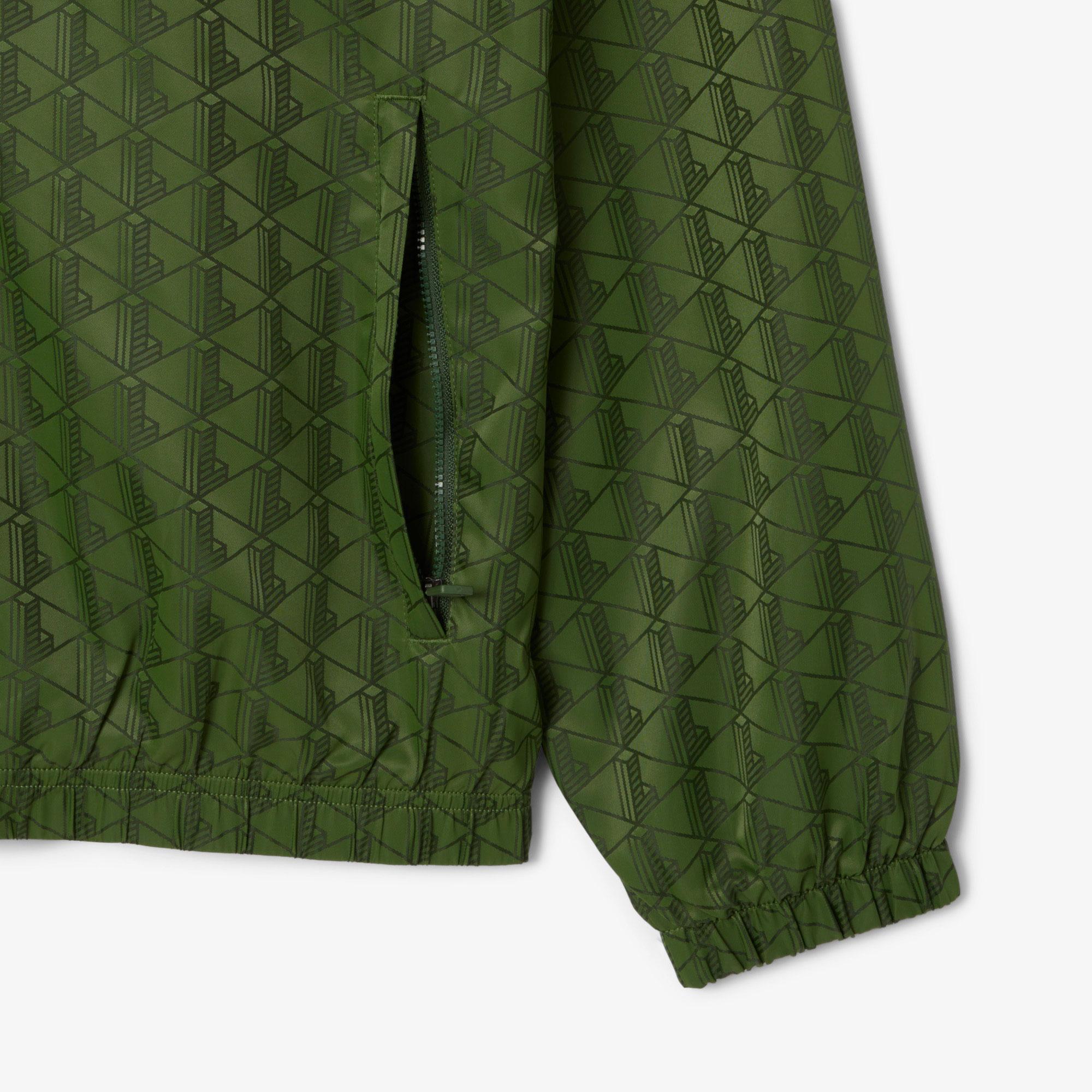 Erkek Dik Yaka Monogram Yeşil Ceket