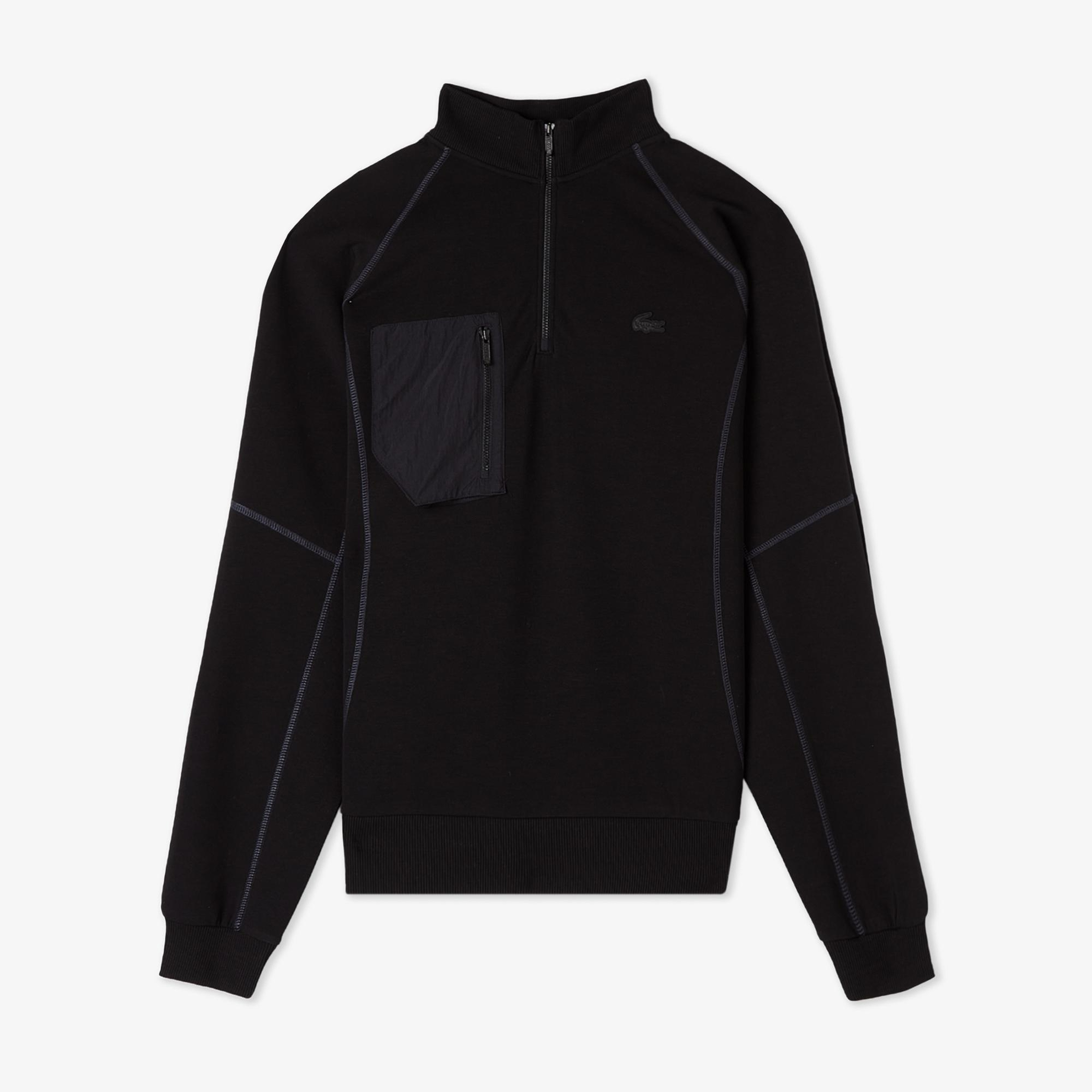Erkek Relaxed Fit Yarım Fermuarlı Siyah Sweatshirt