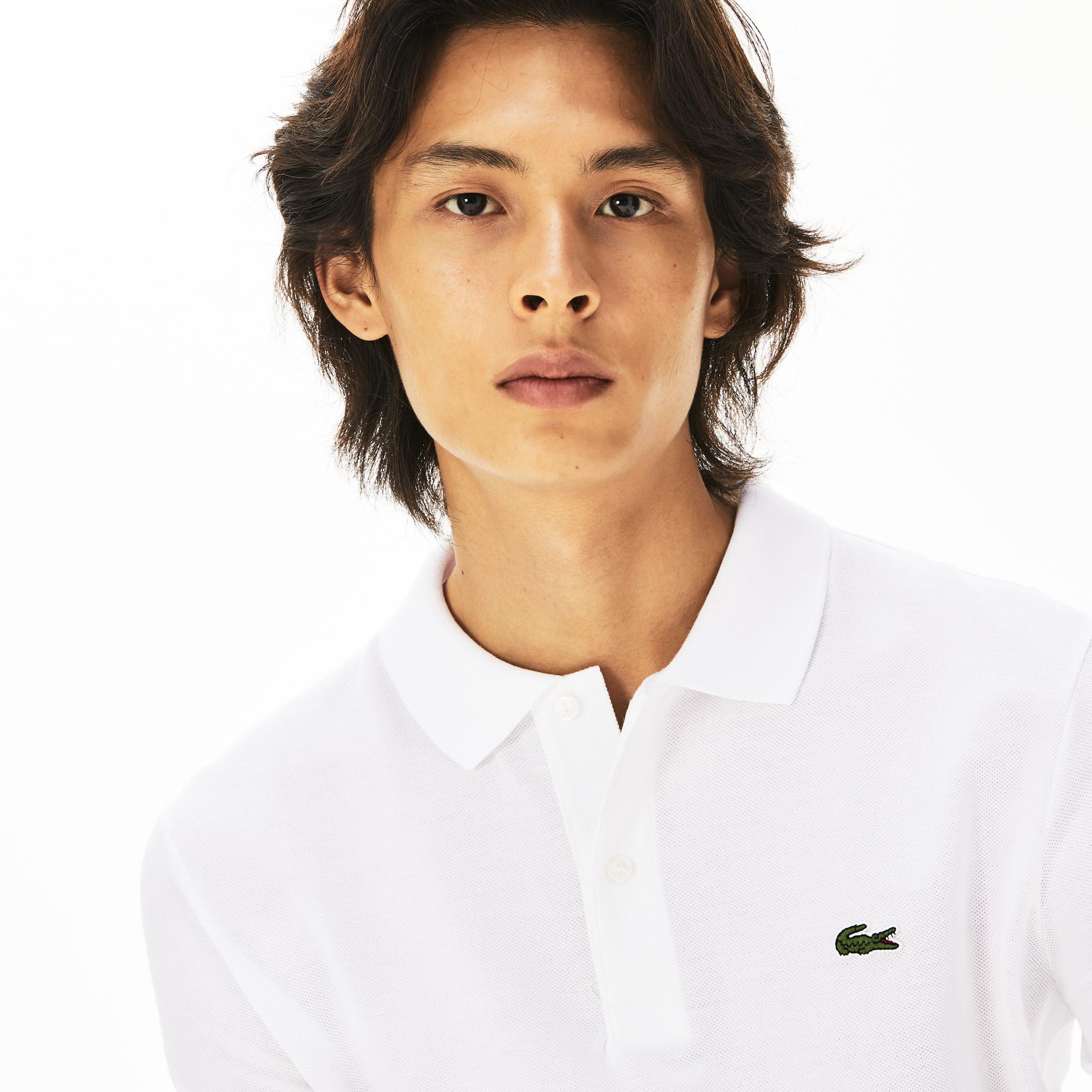 L.12.12 Erkek Slim Fit Uzun Kollu Beyaz Polo