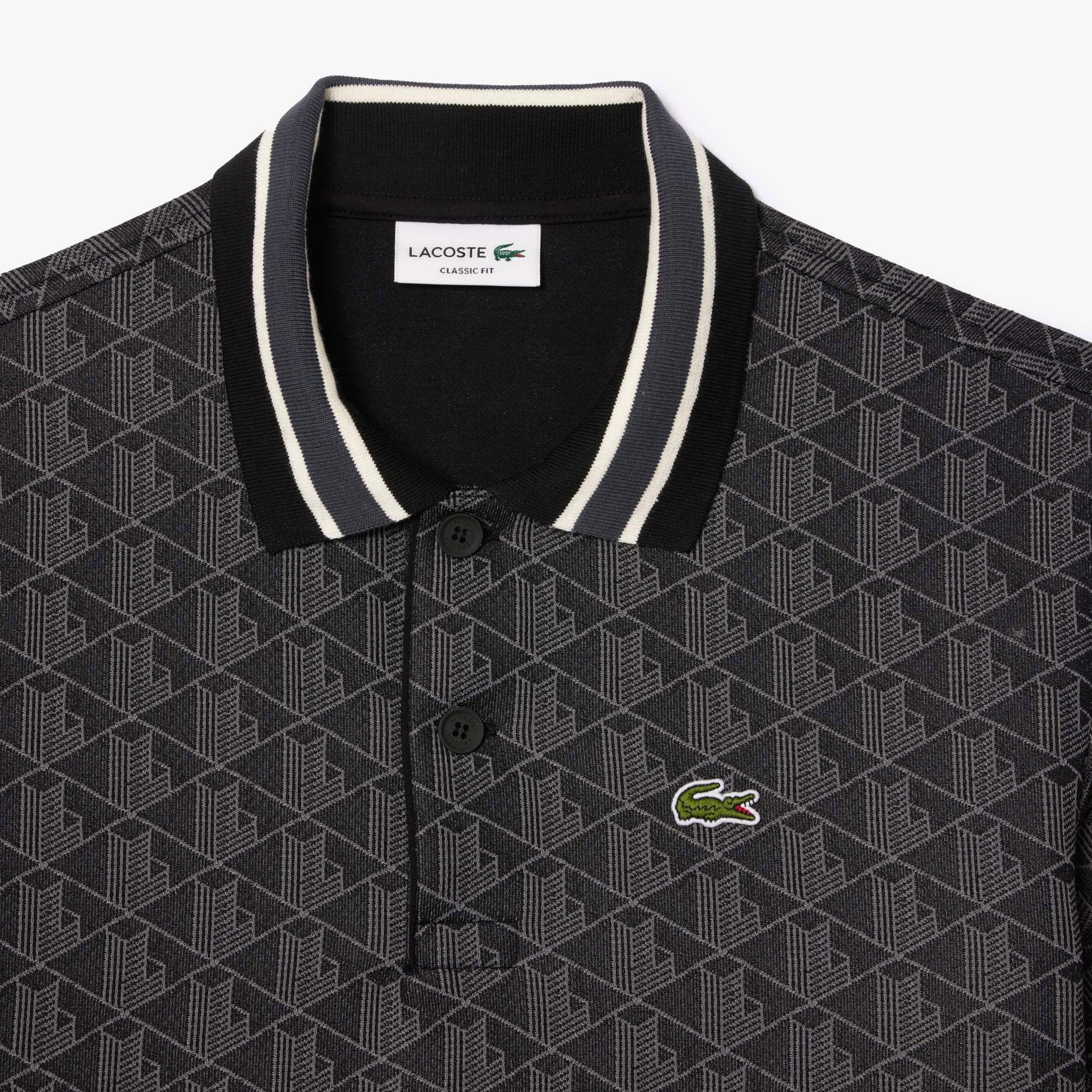 Erkek Classic Fit Monogram Siyah Polo