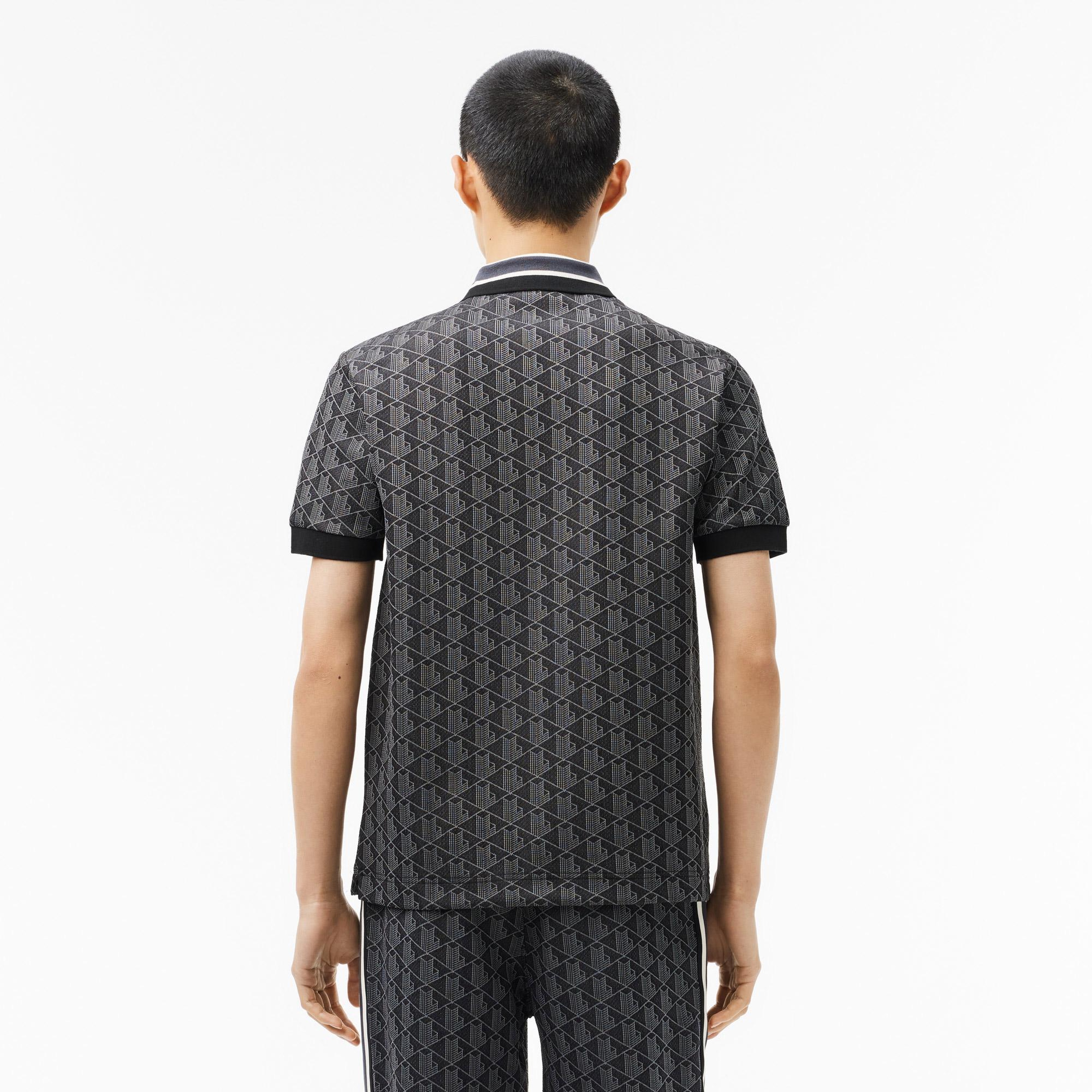 Erkek Classic Fit Monogram Siyah Polo
