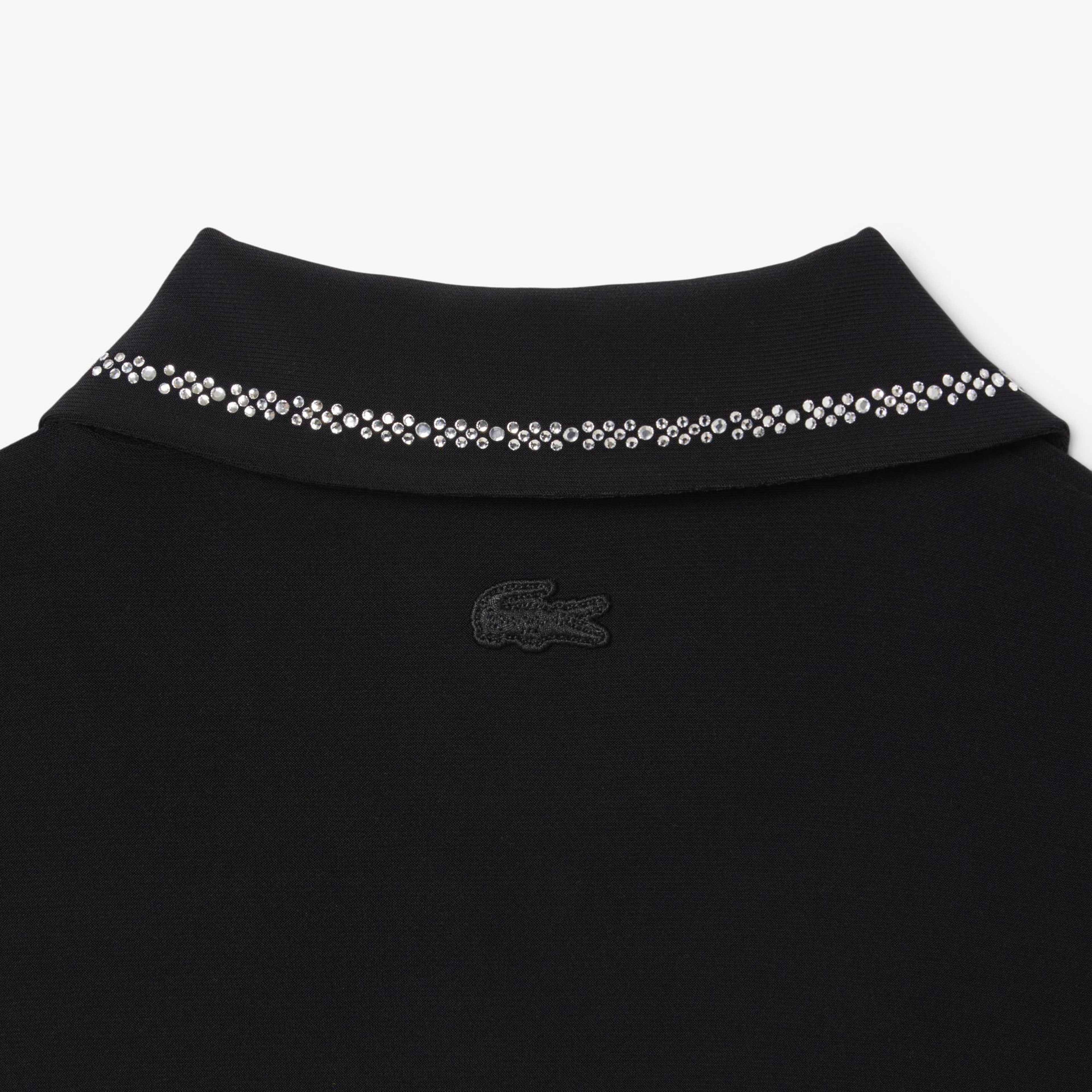 Kadın Slim Fit Kısa Kollu Polo Yaka Siyah Elbise