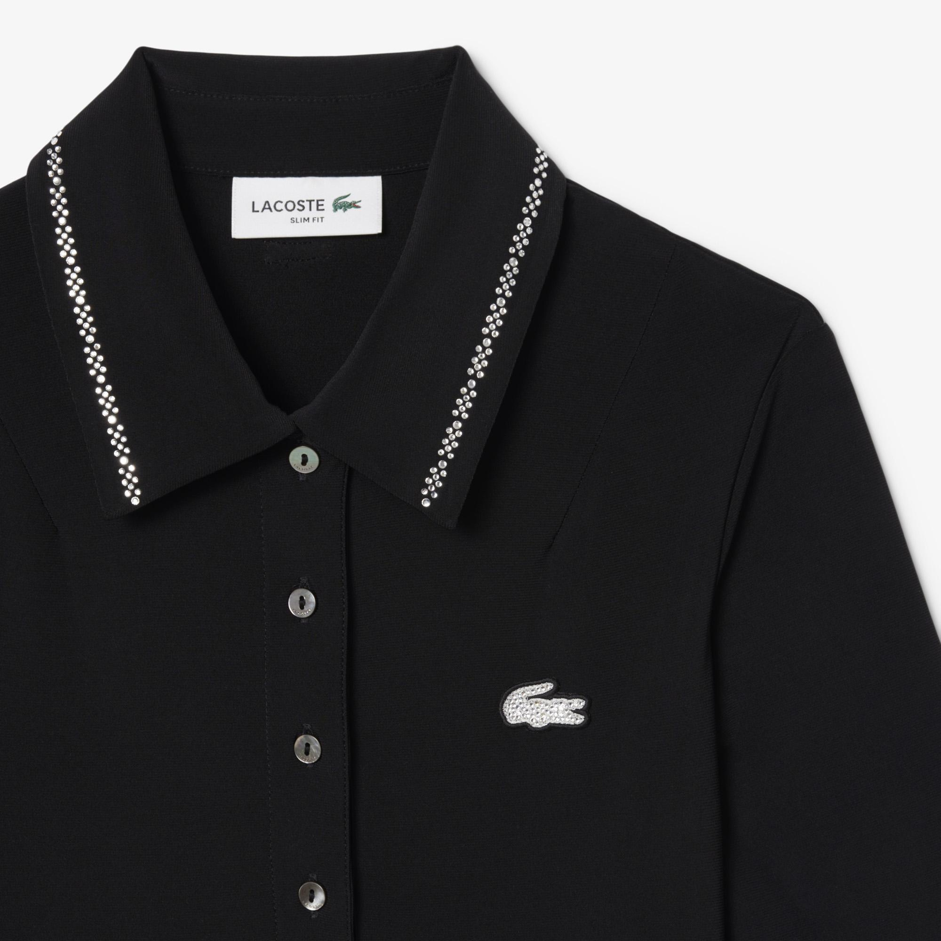 Kadın Slim Fit Kısa Kollu Polo Yaka Siyah Elbise